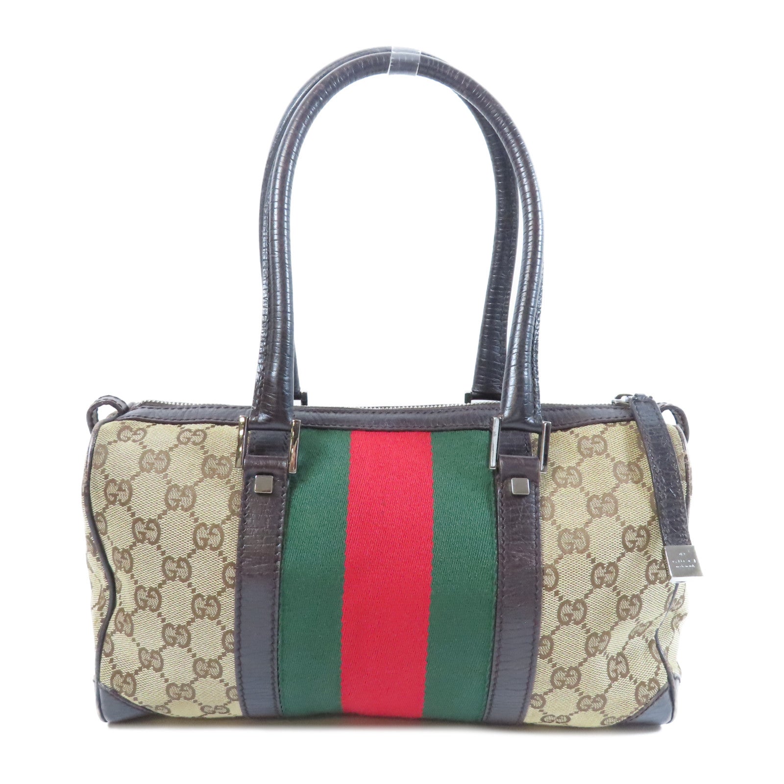 GUCCI 帆布Boston Bag銀扣肩背袋啡色