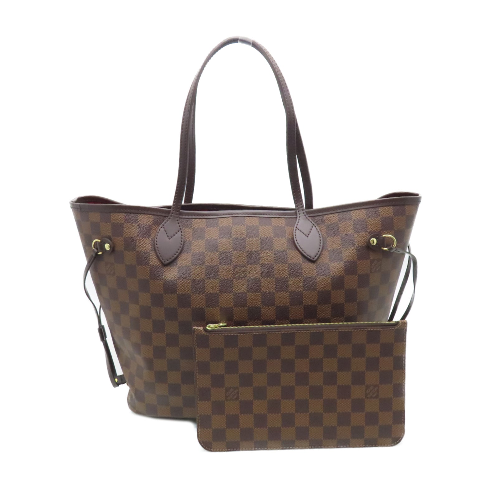 LOUIS VUITTON Damier Neverfull MM Gold Buckle Shoulder Bag Brown