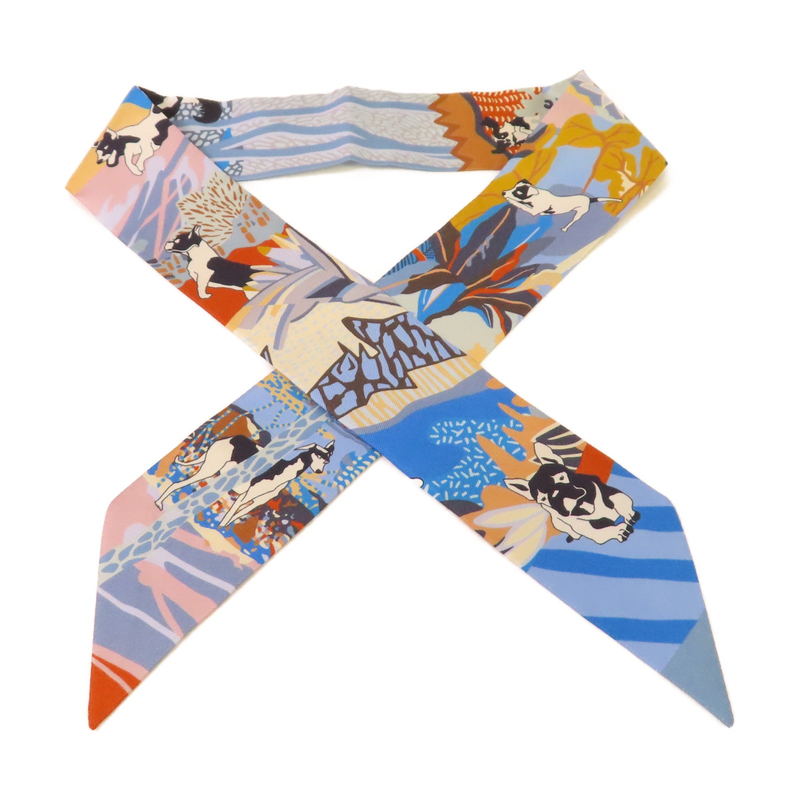 HERMES 絲質Twilly絲巾藍色/彩色