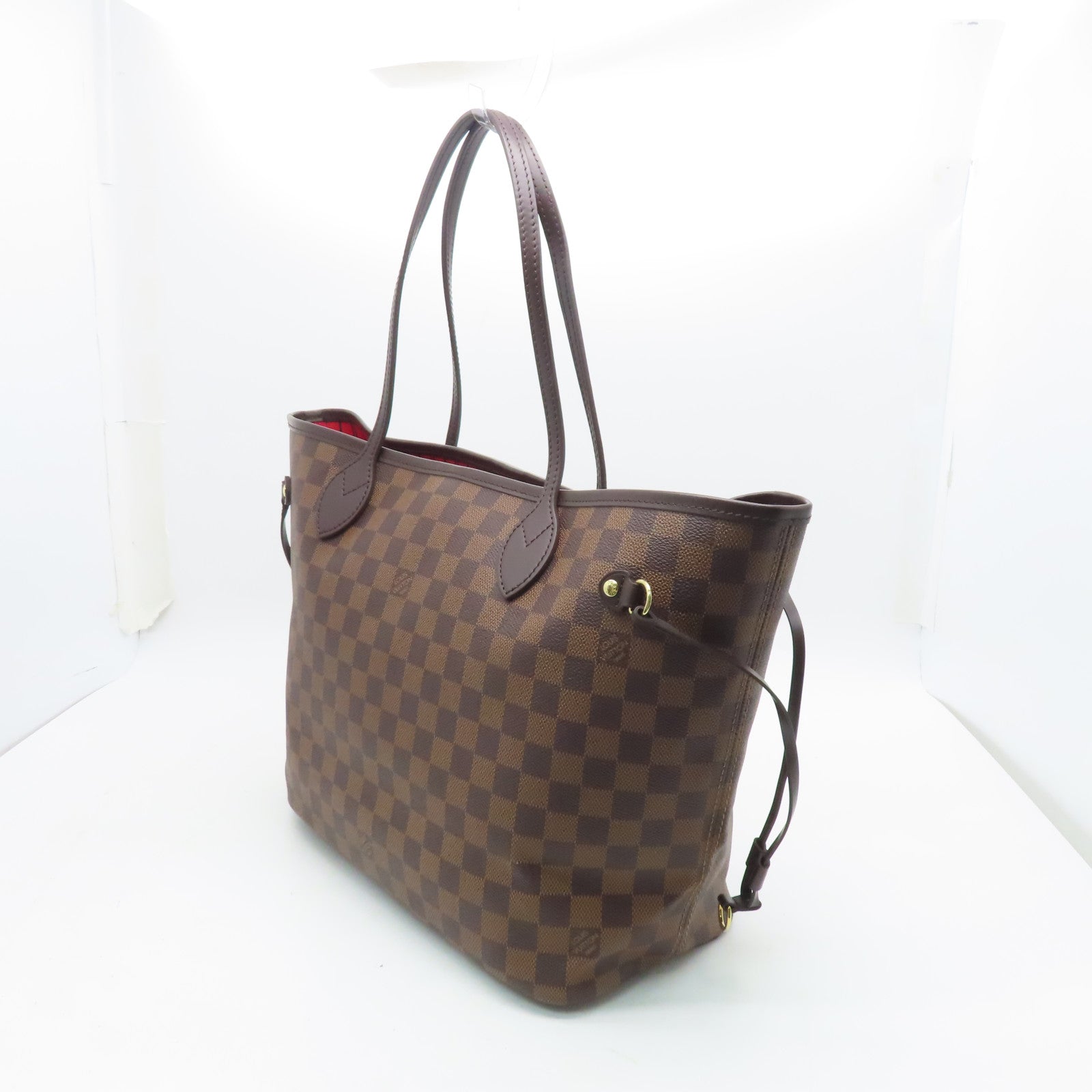 LOUIS VUITTON Damier Neverfull MM Gold Buckle Shoulder Bag Brown