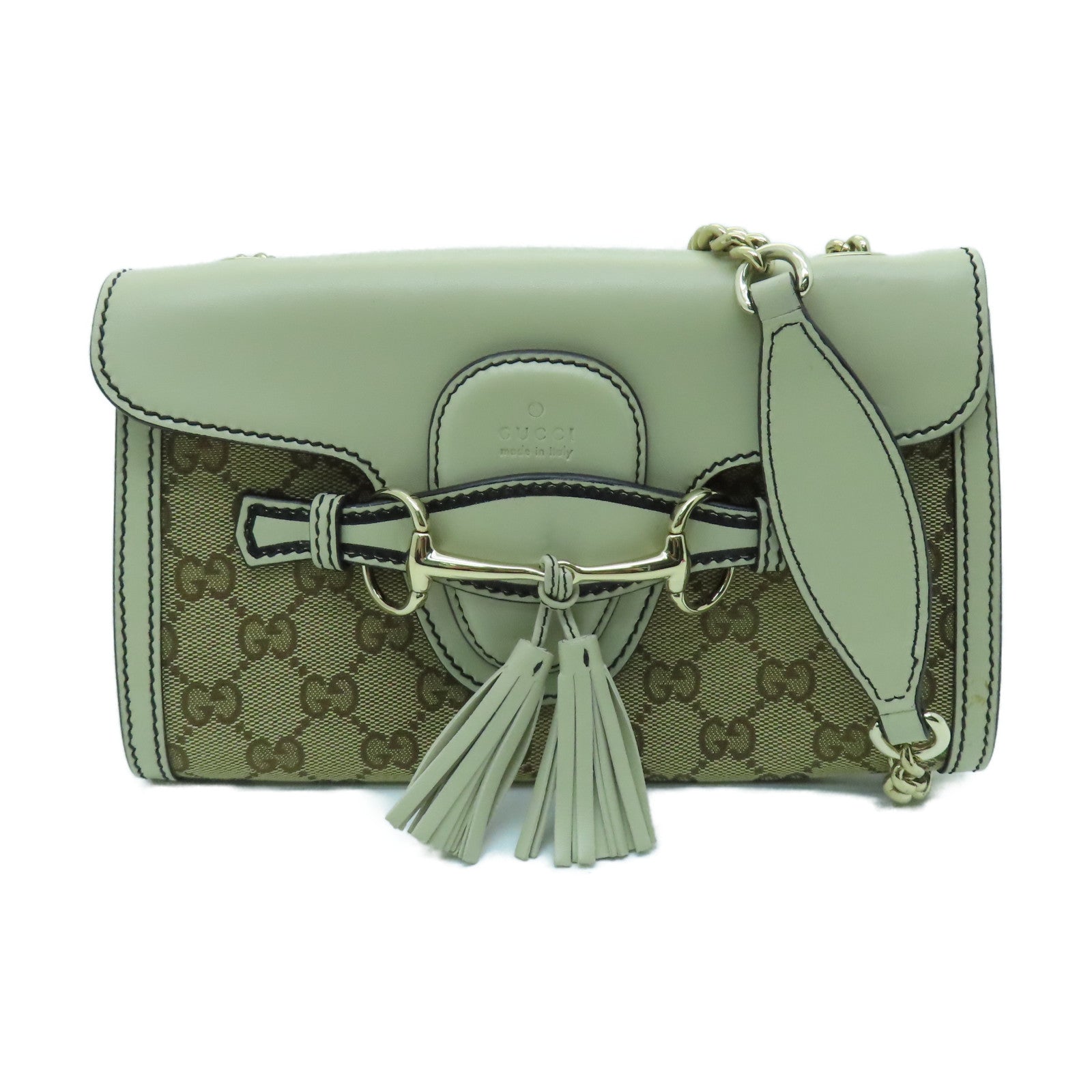 GUCCI 帆布Chain Shoulder金扣鏈帶肩背袋白色