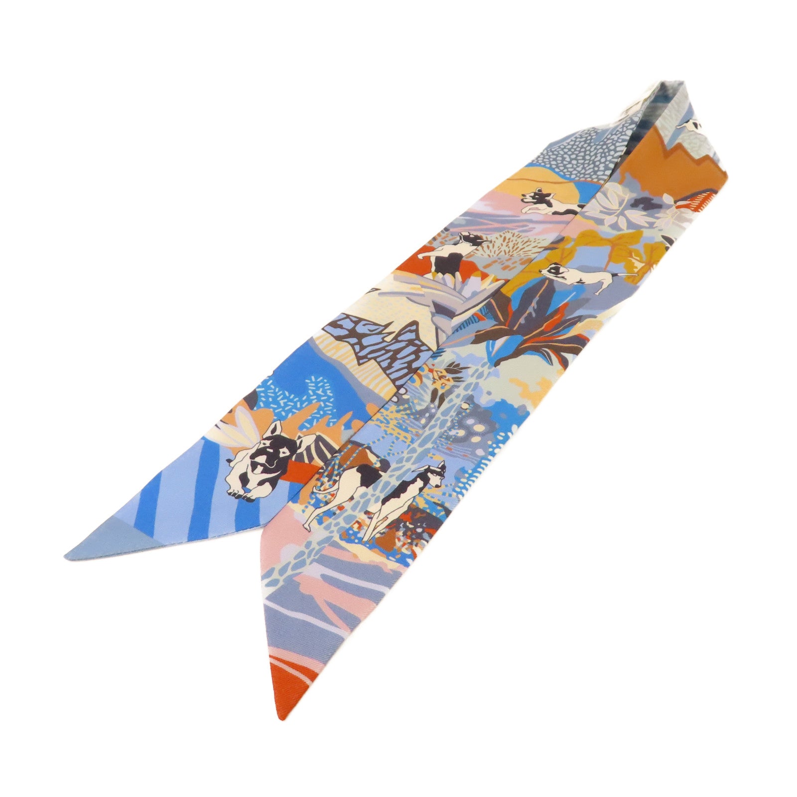 HERMES 絲質Twilly絲巾藍色/彩色