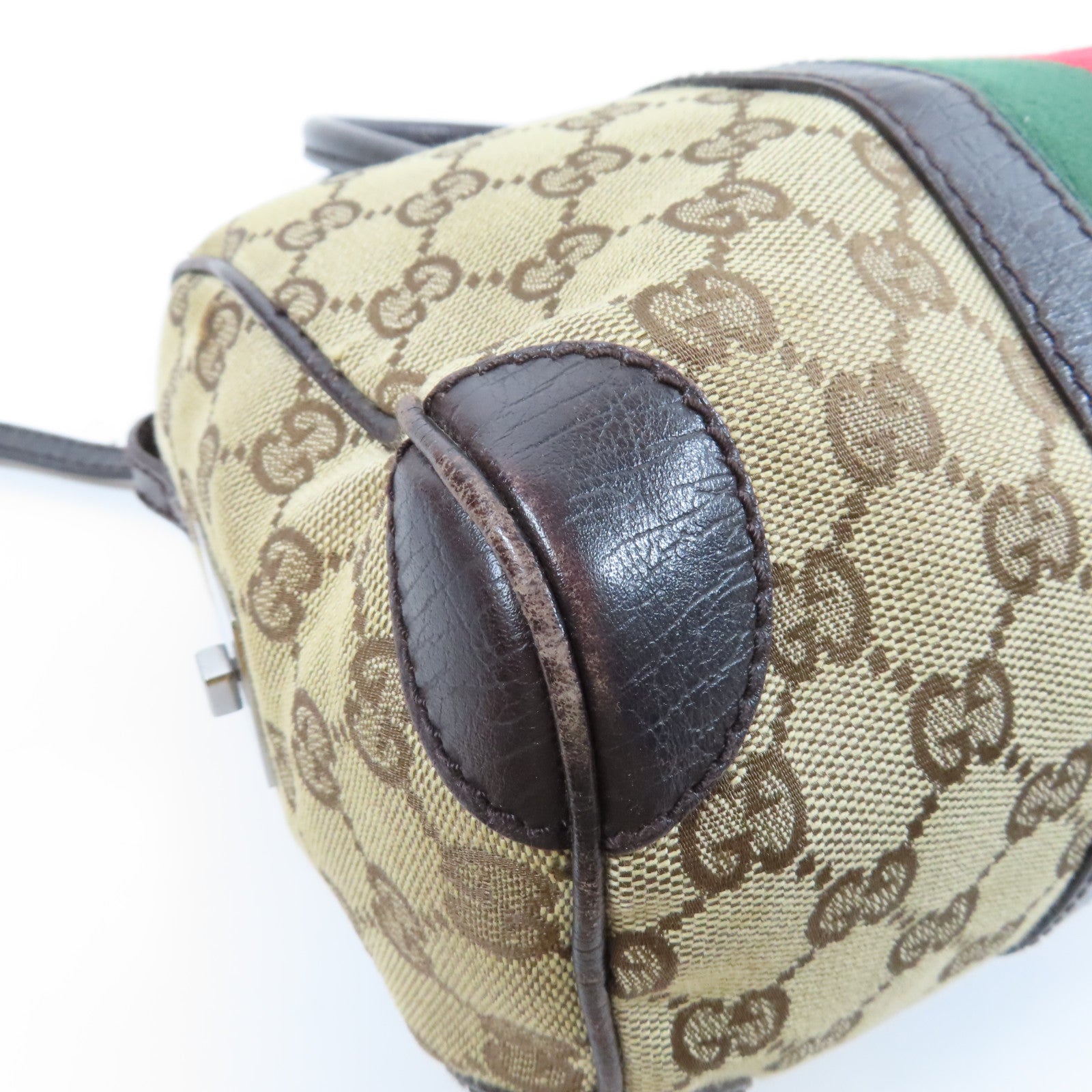 GUCCI 帆布Boston Bag銀扣肩背袋啡色
