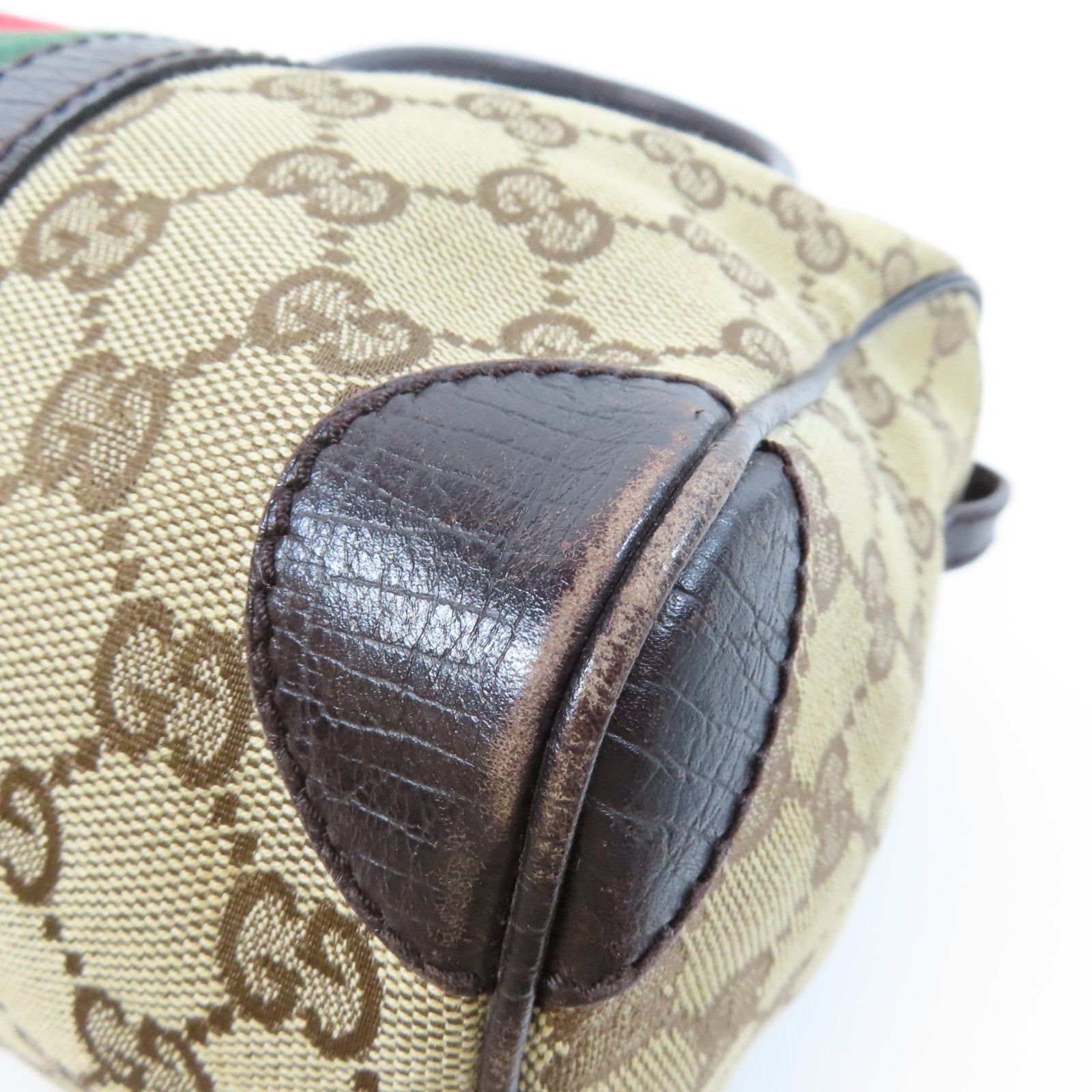 GUCCI 帆布Boston Bag銀扣肩背袋啡色