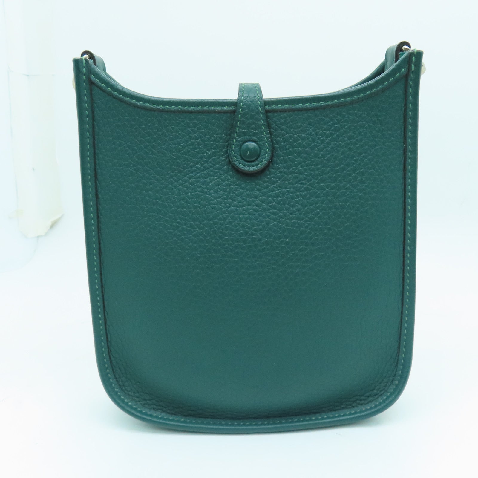 HERMES Clemence皮革Evelyne TPM銀扣肩背袋飽和綠色
