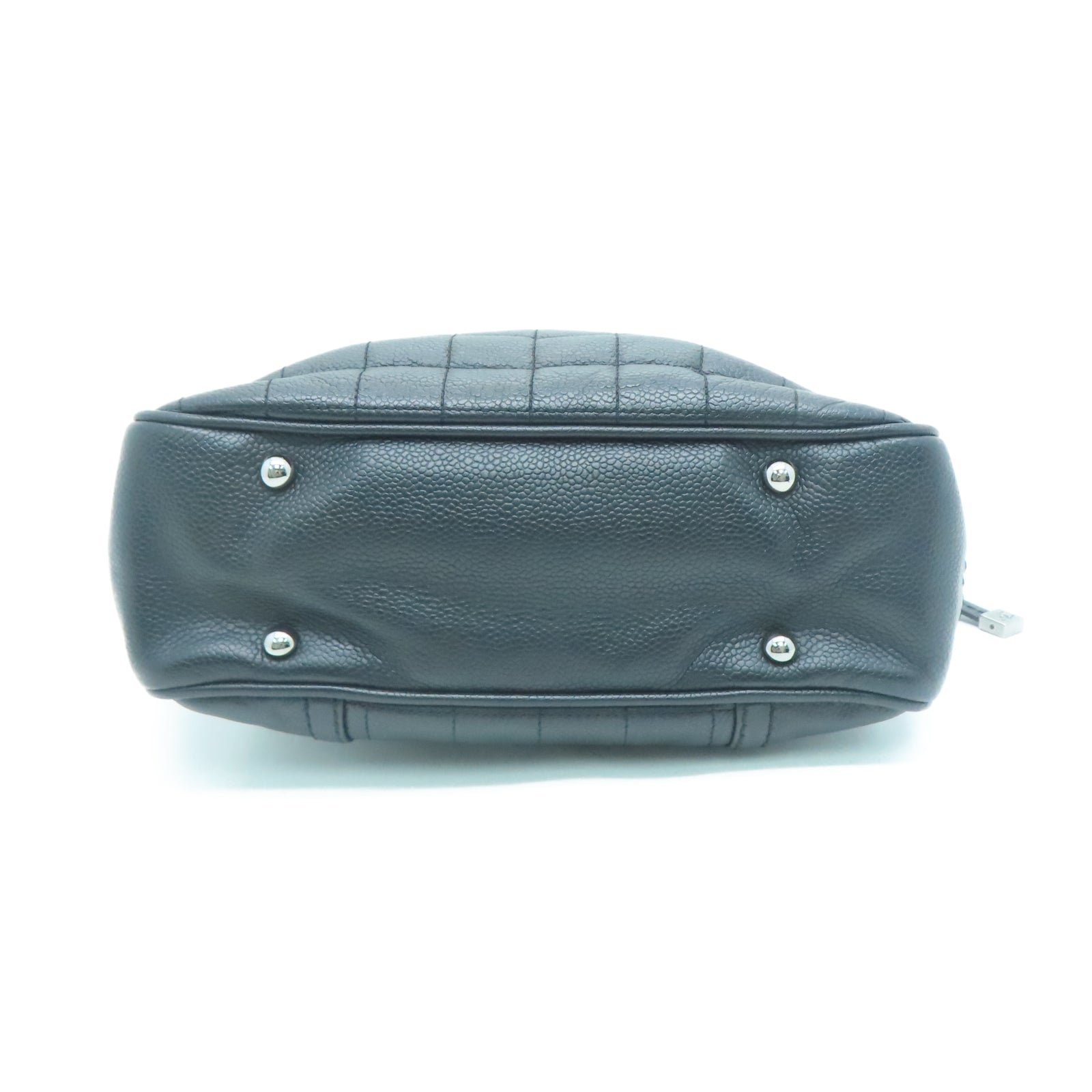 CHANEL 牛皮皮革Handbag银扣手挽袋黑色