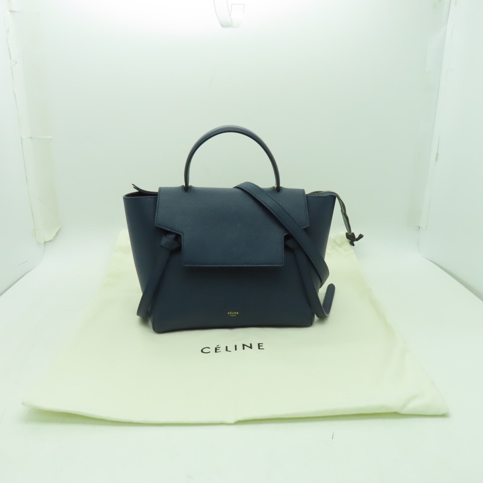 CELINE 粒面牛皮皮革Micro Belt Bag金扣手挽肩背兩用袋深綠色
