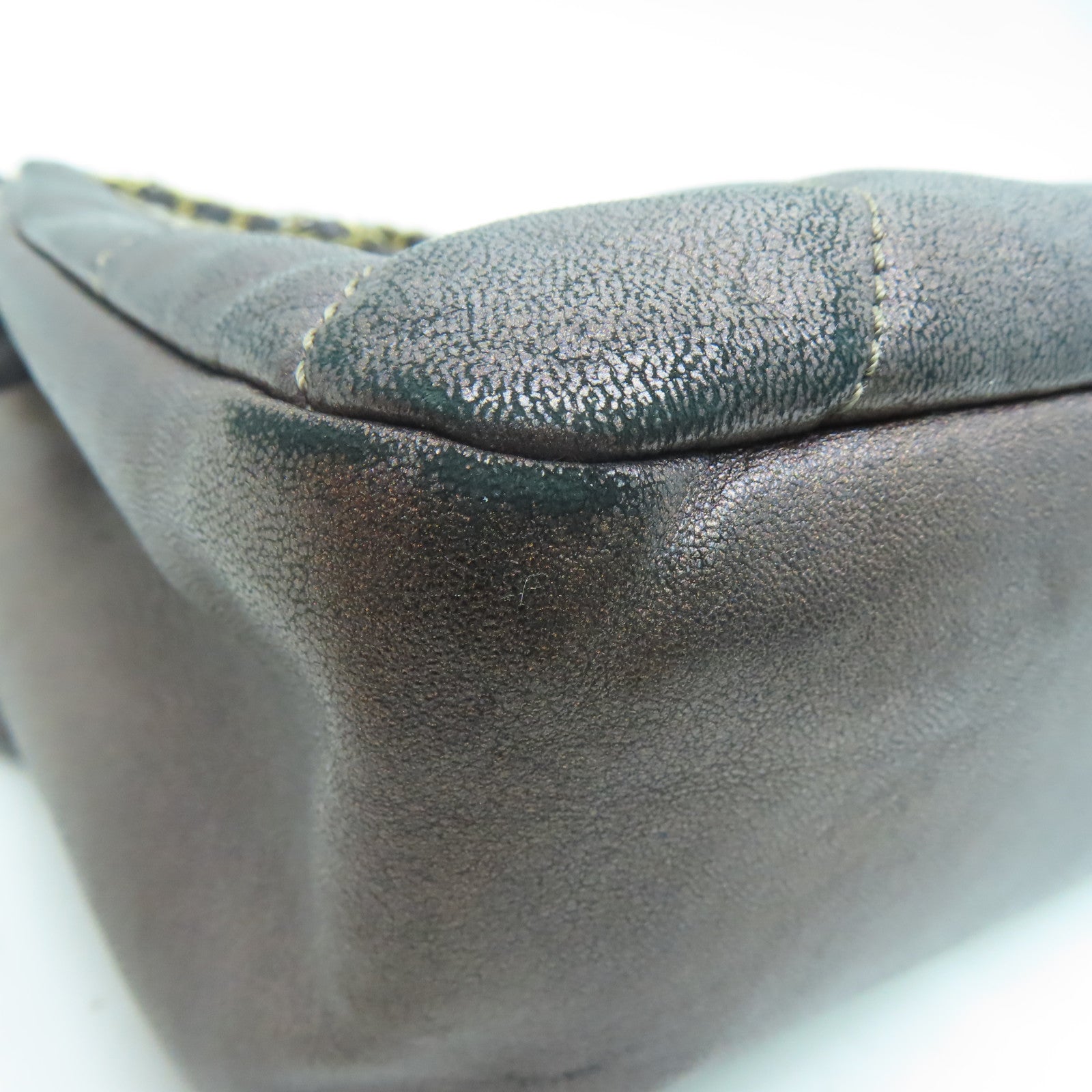 CHANEL 斜紋羊皮皮革Chain Shoulder Bag金扣鏈帶肩背袋啡色