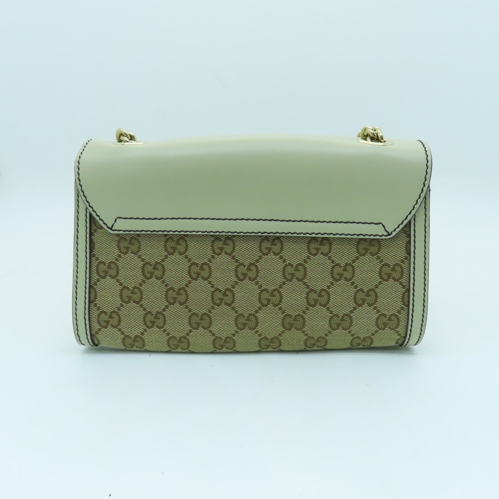 GUCCI 帆布Chain Shoulder金扣鏈帶肩背袋白色