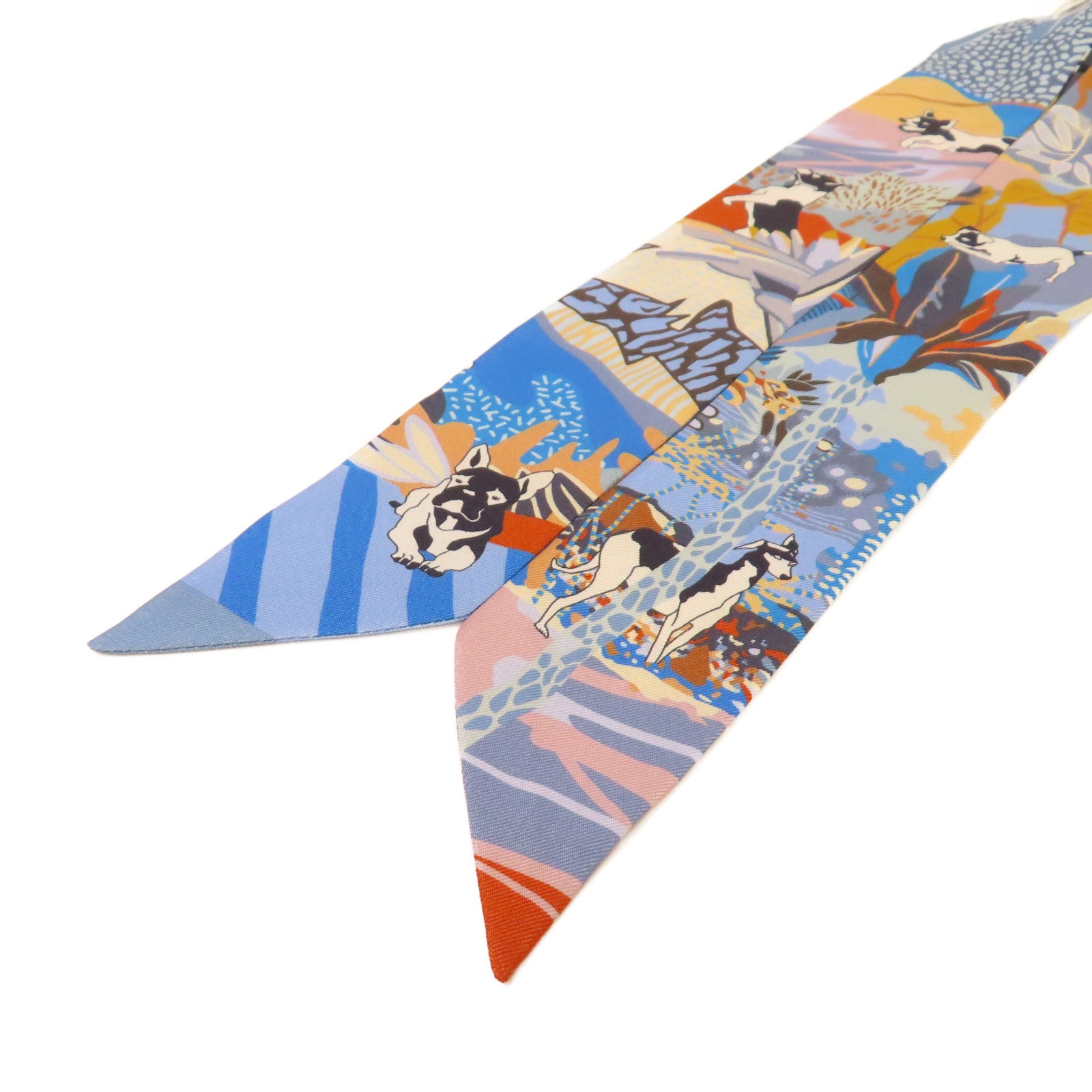 HERMES 絲質Twilly絲巾藍色/彩色