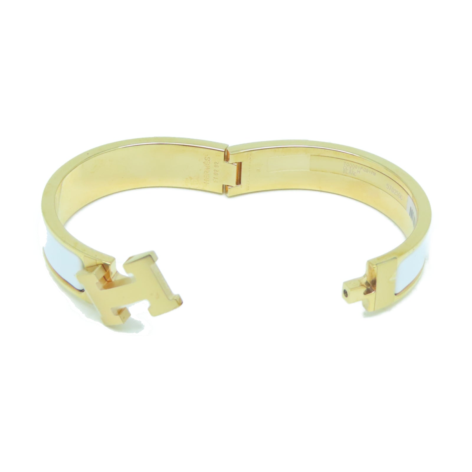 HERMES 琺瑯/金屬Clic-Clac H Bracelet金扣手鐲New White白色