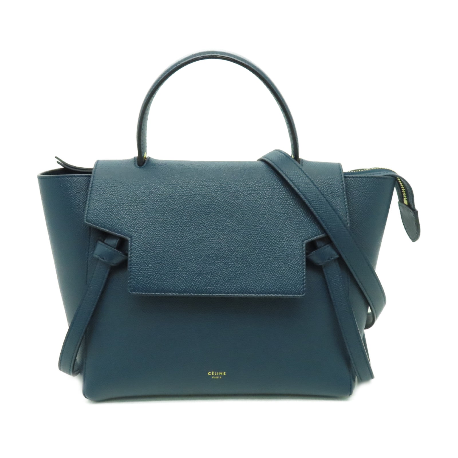 CELINE 粒面牛皮皮革Micro Belt Bag金扣手挽肩背兩用袋深綠色