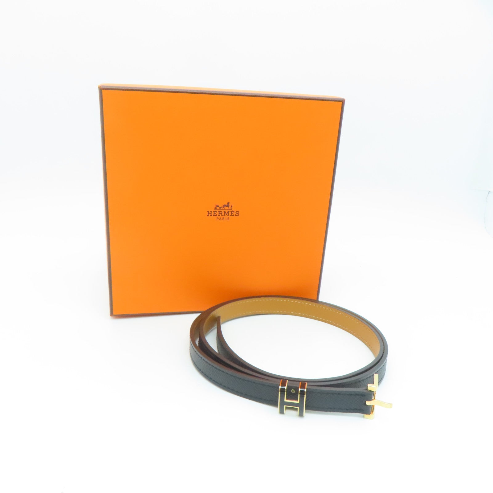 HERMES Epsom皮革Pop H 15 Belt金扣皮带黑色/Noir