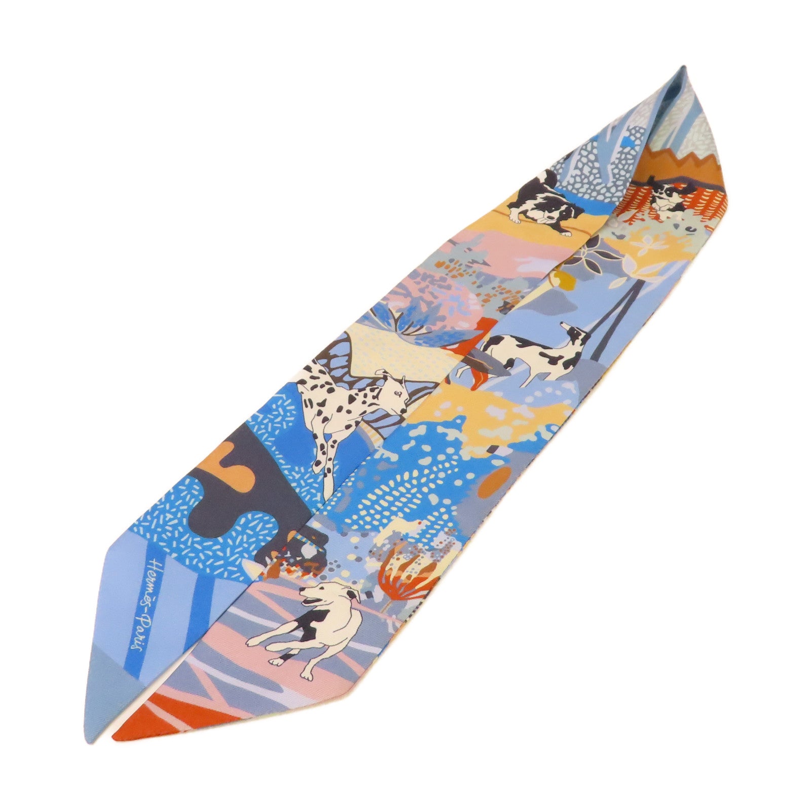 HERMES 絲質Twilly絲巾藍色/彩色