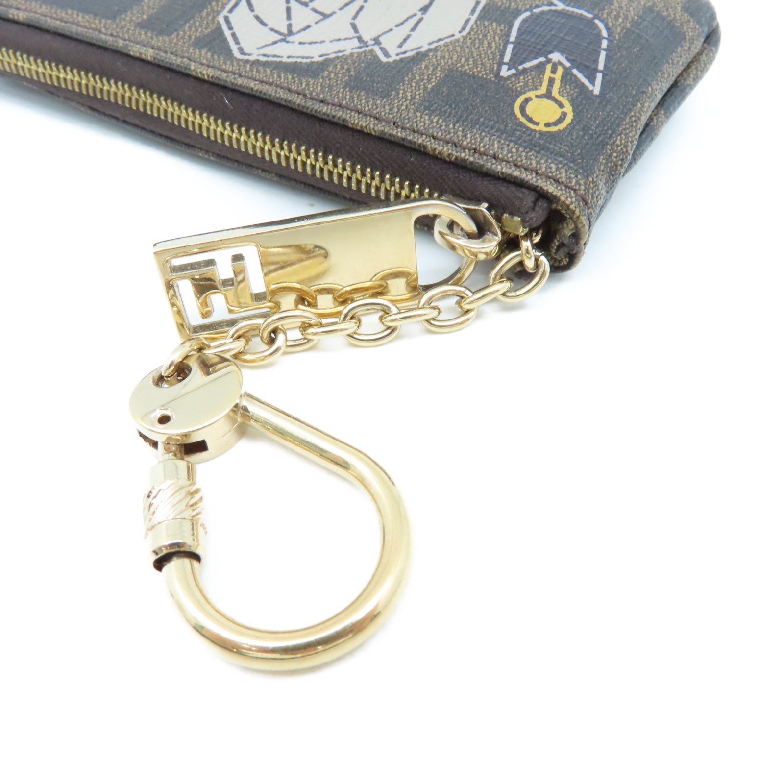 FENDI 塗層帆布Coin Case/Key Case金扣卡片套/鎖匙套啡色