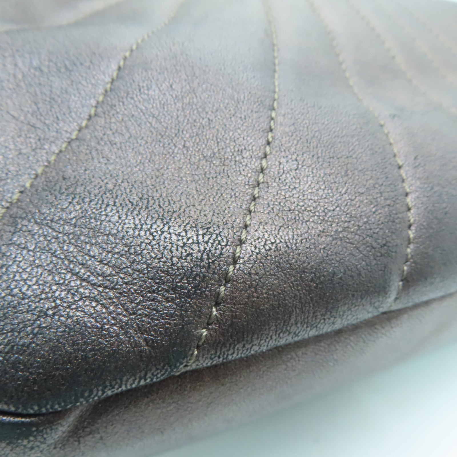 CHANEL 斜紋羊皮皮革Chain Shoulder Bag金扣鏈帶肩背袋啡色