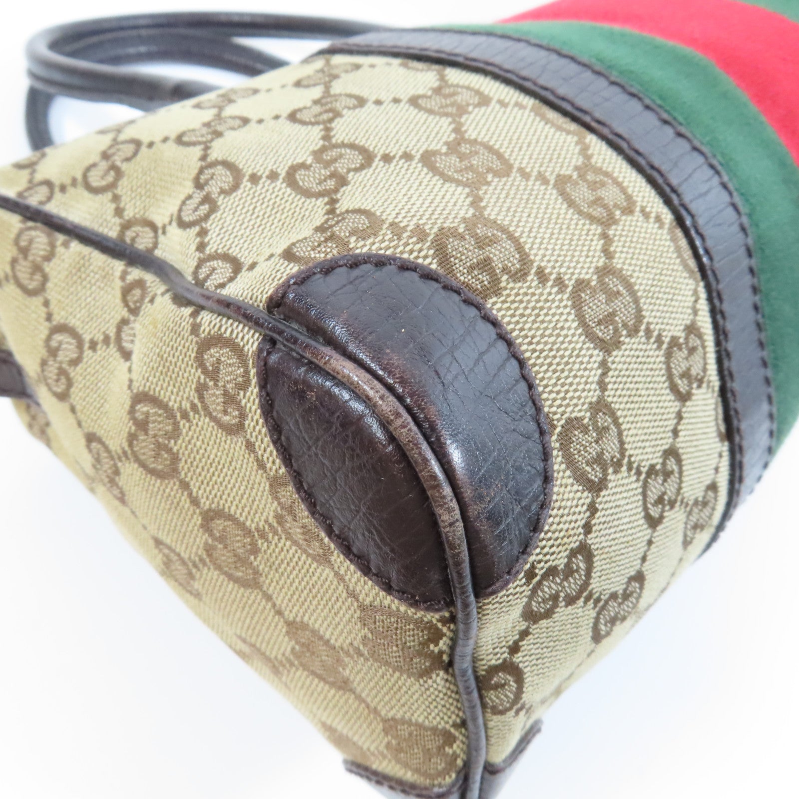 GUCCI 帆布Boston Bag銀扣肩背袋啡色