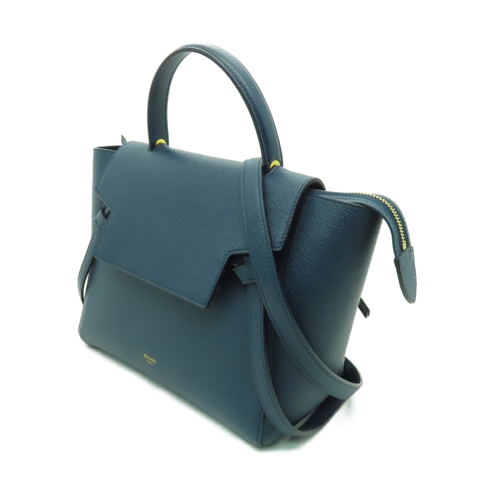 CELINE 粒面牛皮皮革Micro Belt Bag金扣手挽肩背兩用袋深綠色