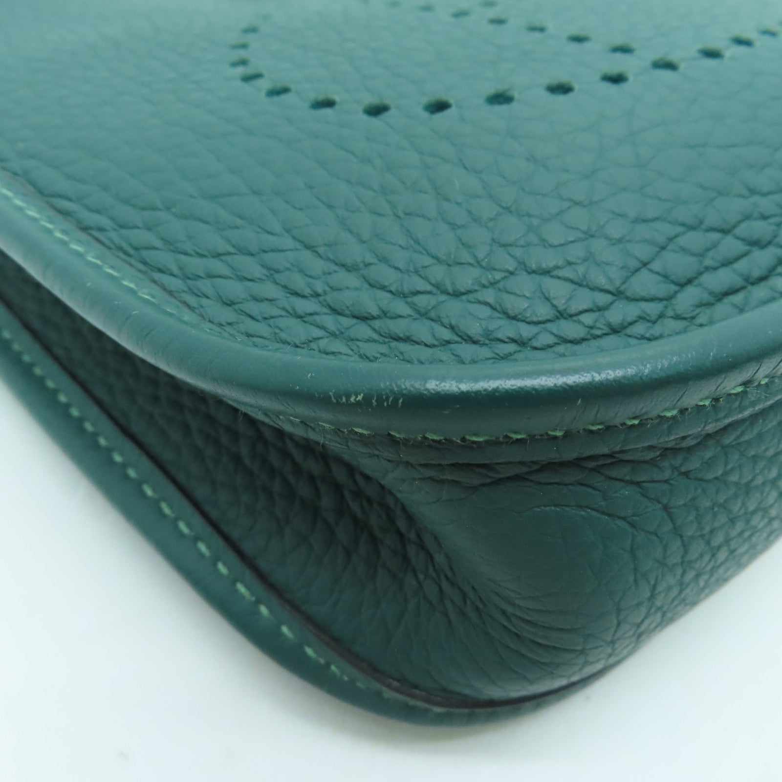 HERMES Clemence皮革Evelyne TPM銀扣肩背袋飽和綠色