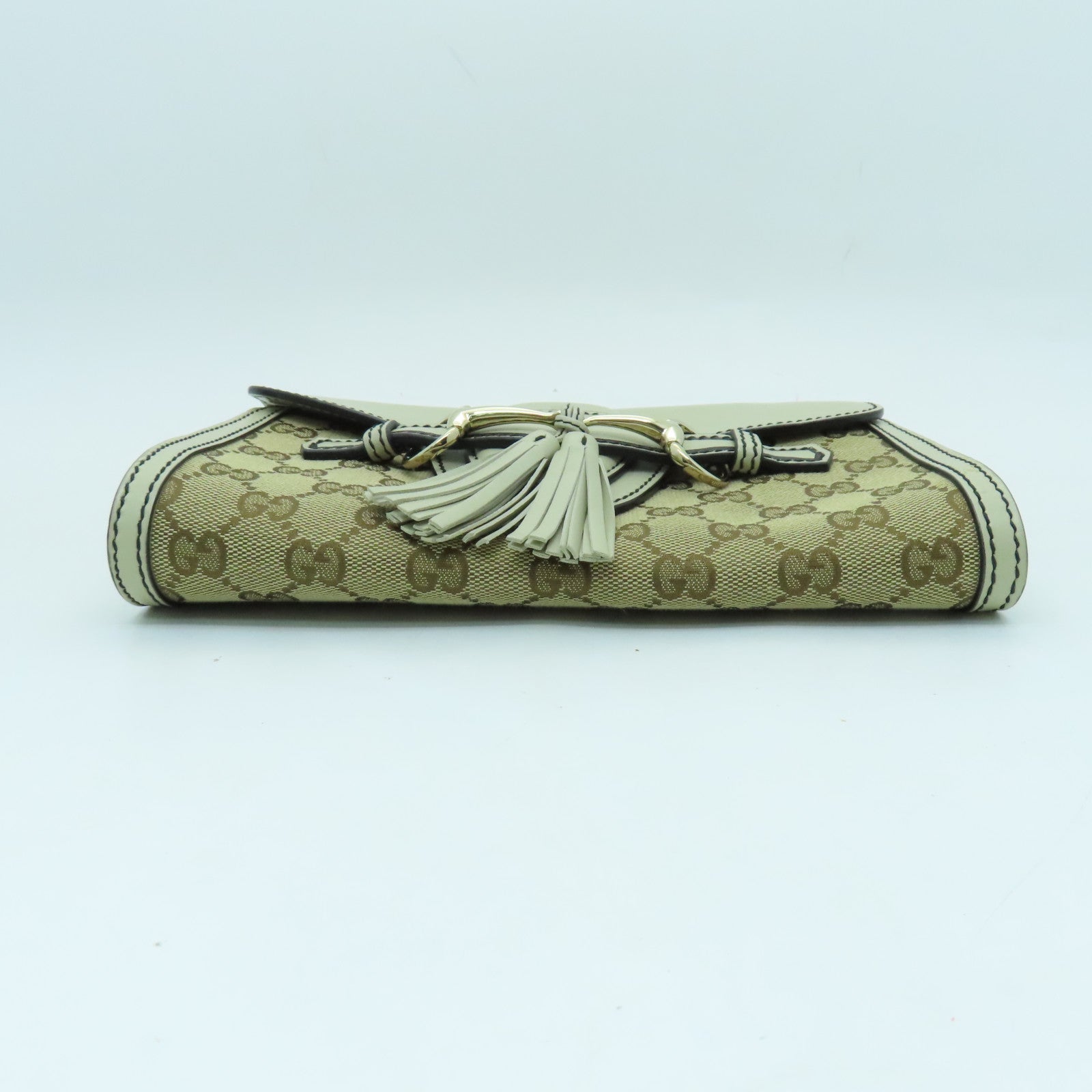 GUCCI 帆布Chain Shoulder金扣鏈帶肩背袋白色