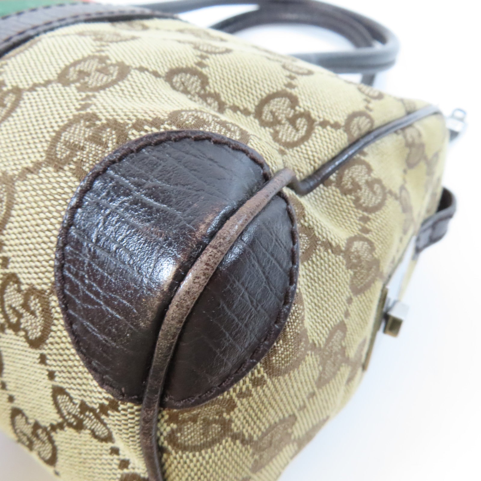 GUCCI 帆布Boston Bag銀扣肩背袋啡色