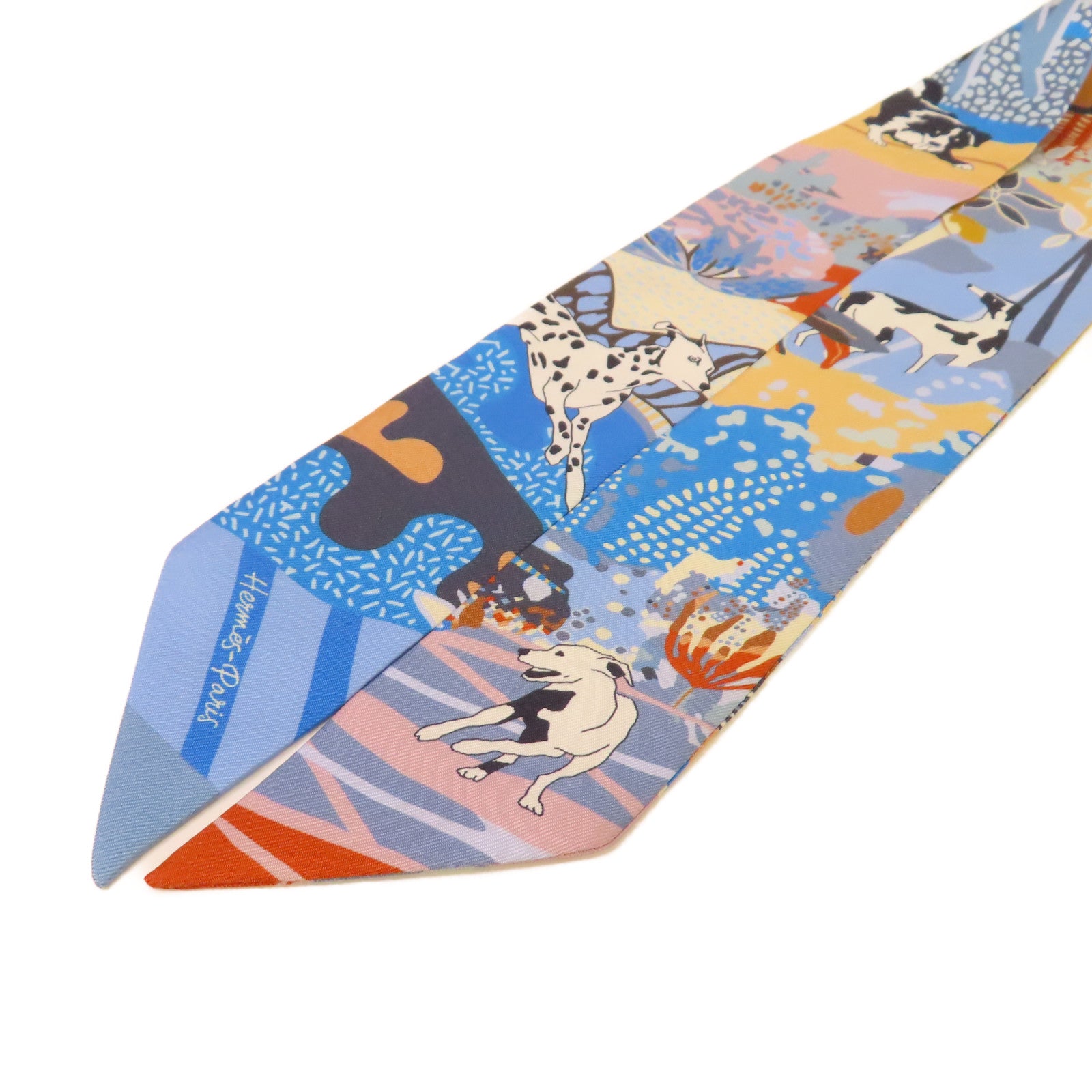 HERMES 絲質Twilly絲巾藍色/彩色