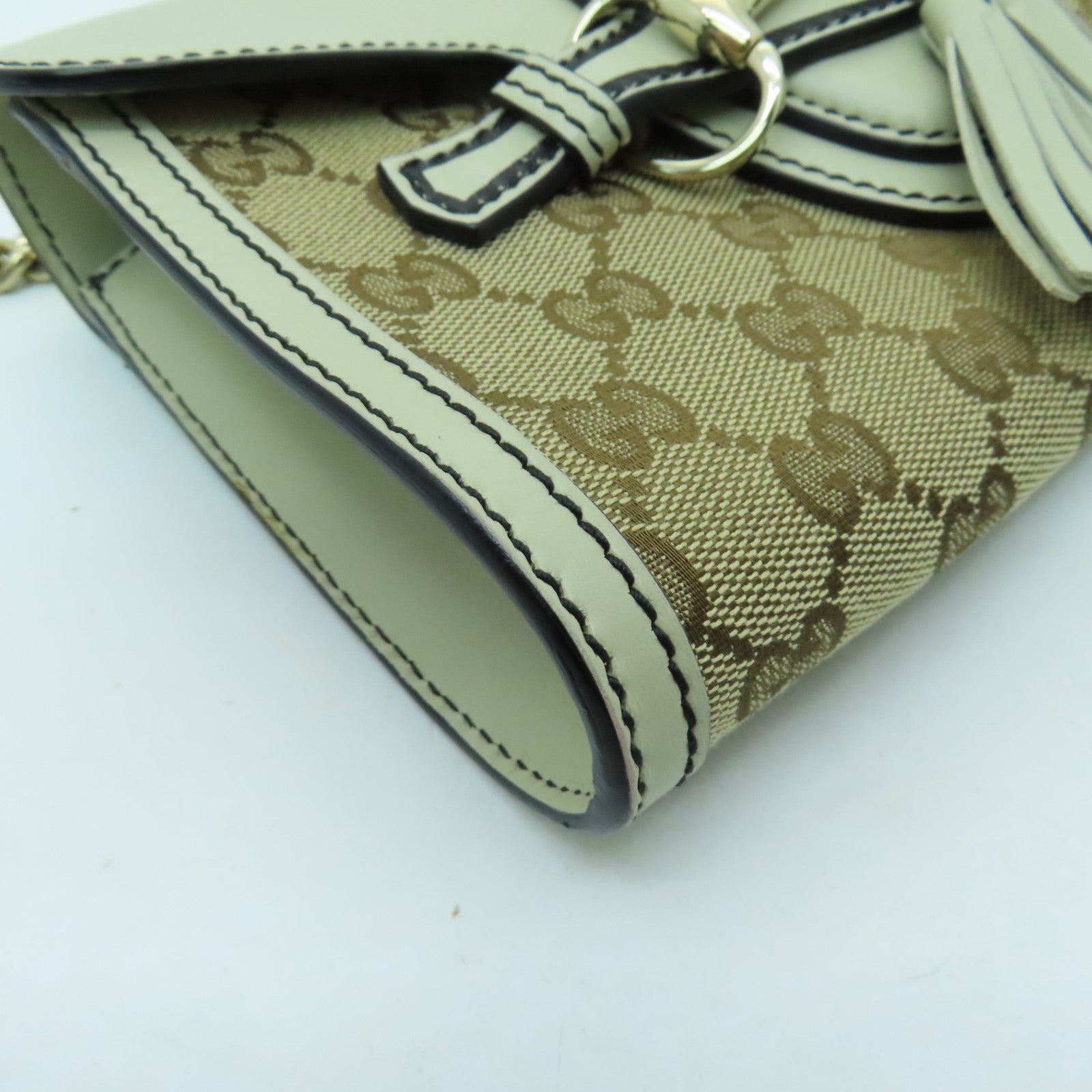 GUCCI 帆布Chain Shoulder金扣鏈帶肩背袋白色