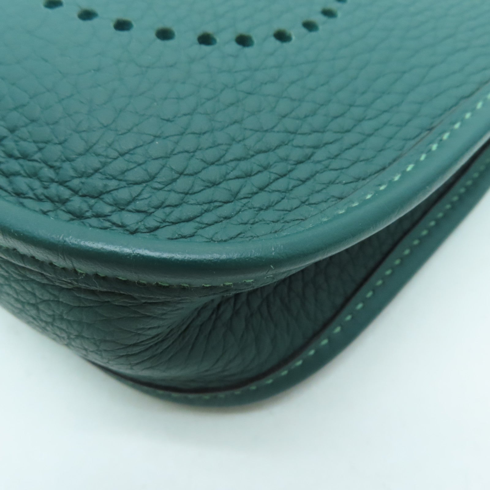HERMES Clemence皮革Evelyne TPM銀扣肩背袋飽和綠色