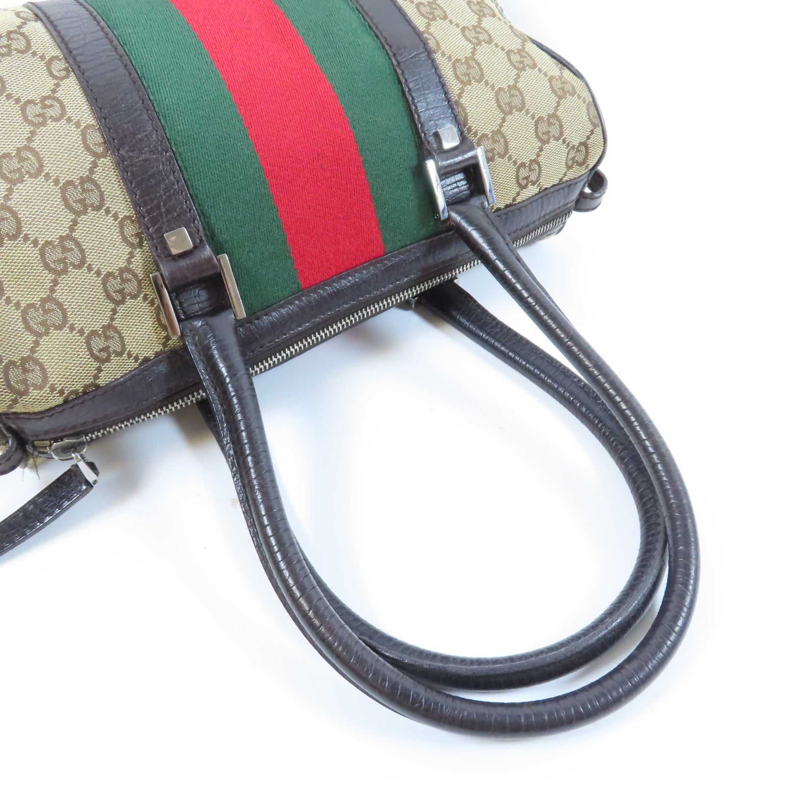 GUCCI 帆布Boston Bag銀扣肩背袋啡色
