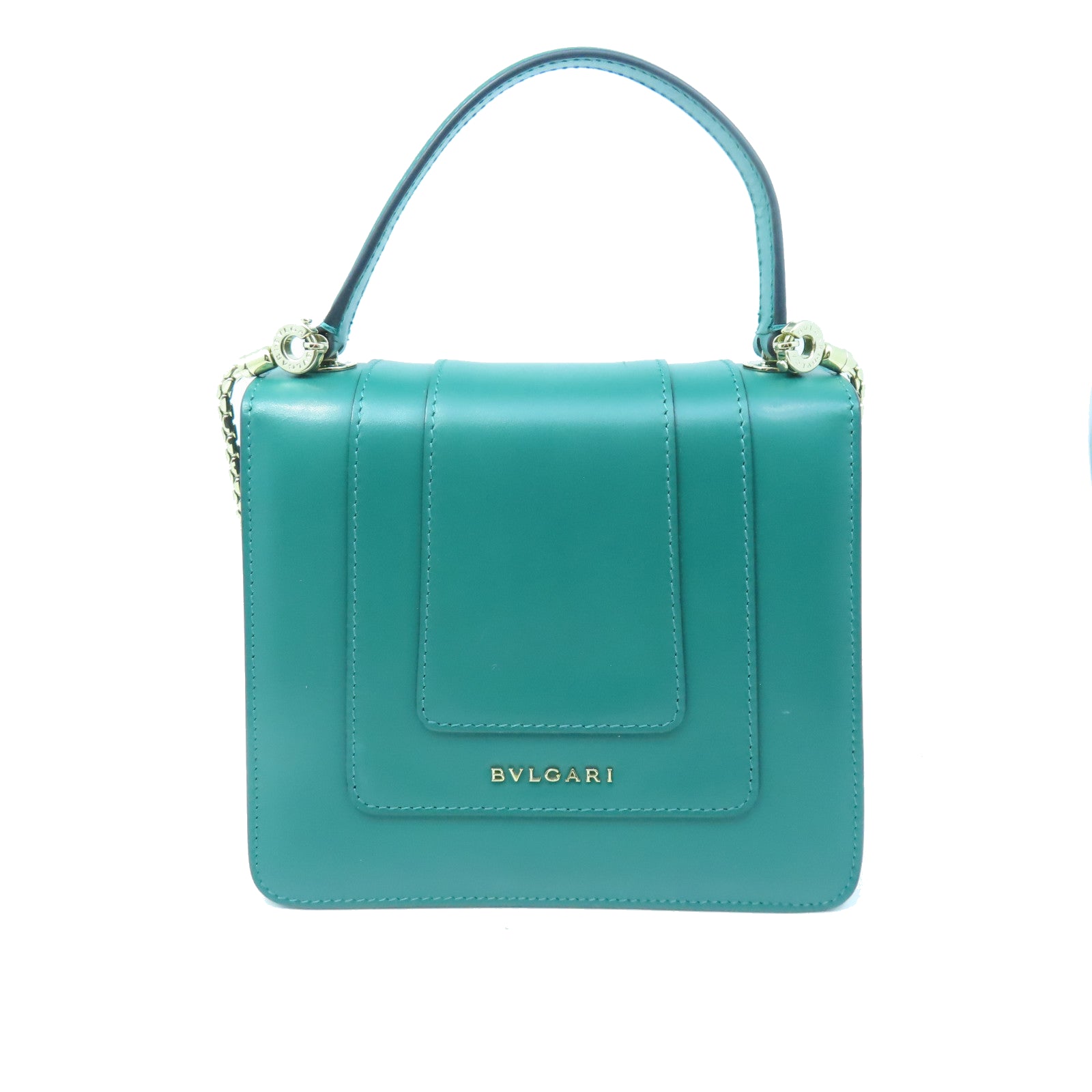 BVLGARI 牛皮皮革Serpenti Forever Top Handle金扣鏈帶肩背袋綠色