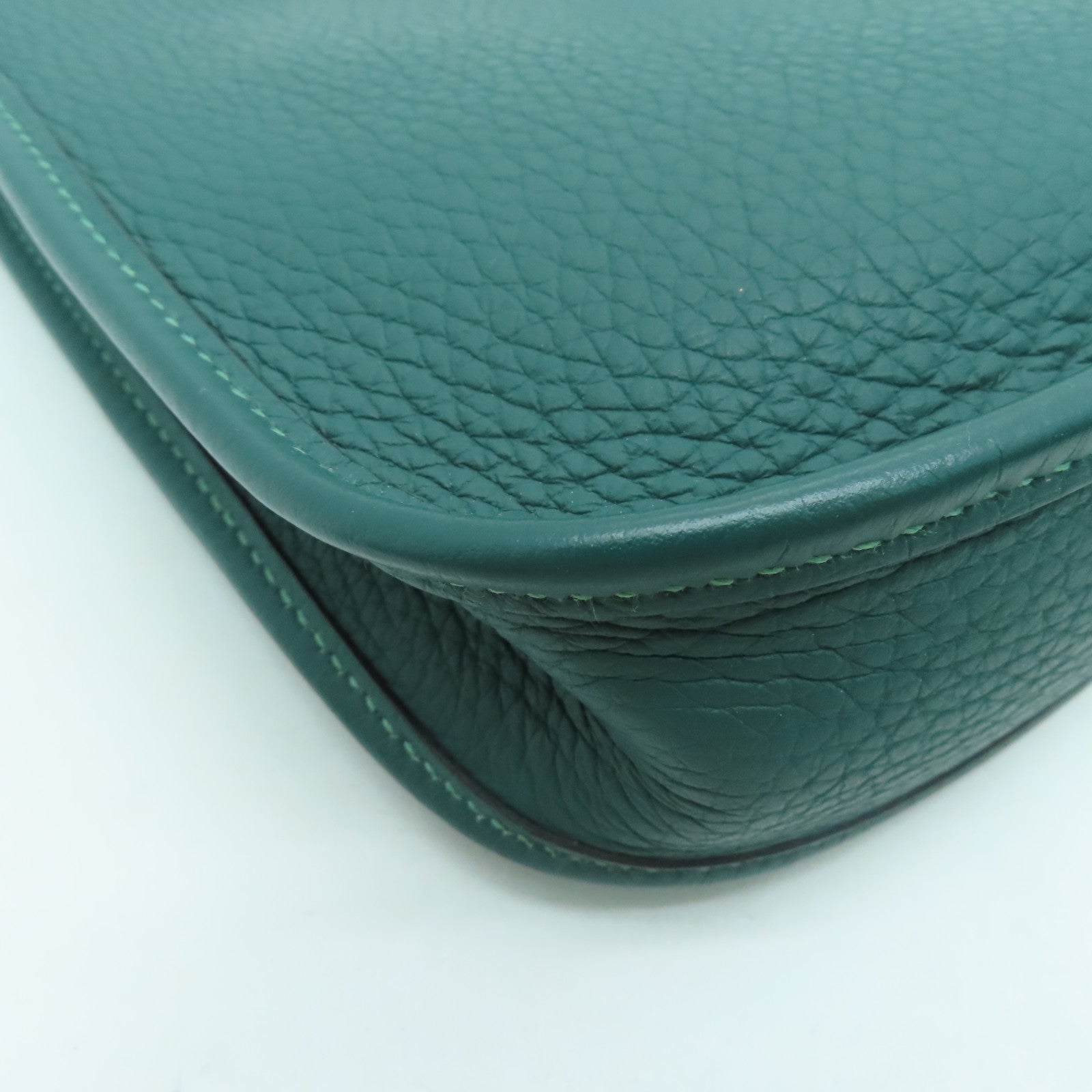 HERMES Clemence皮革Evelyne TPM銀扣肩背袋飽和綠色