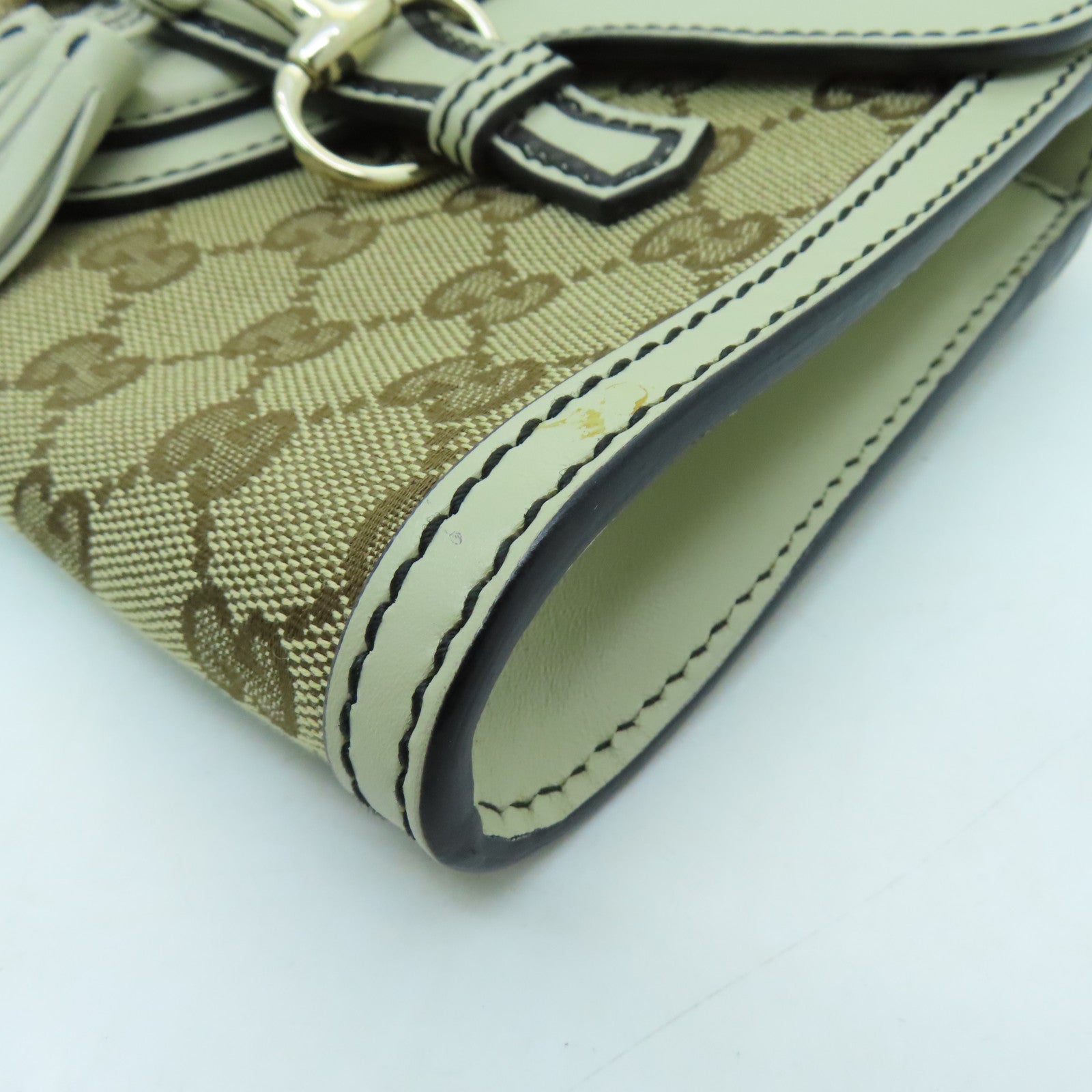 GUCCI 帆布Chain Shoulder金扣鏈帶肩背袋白色