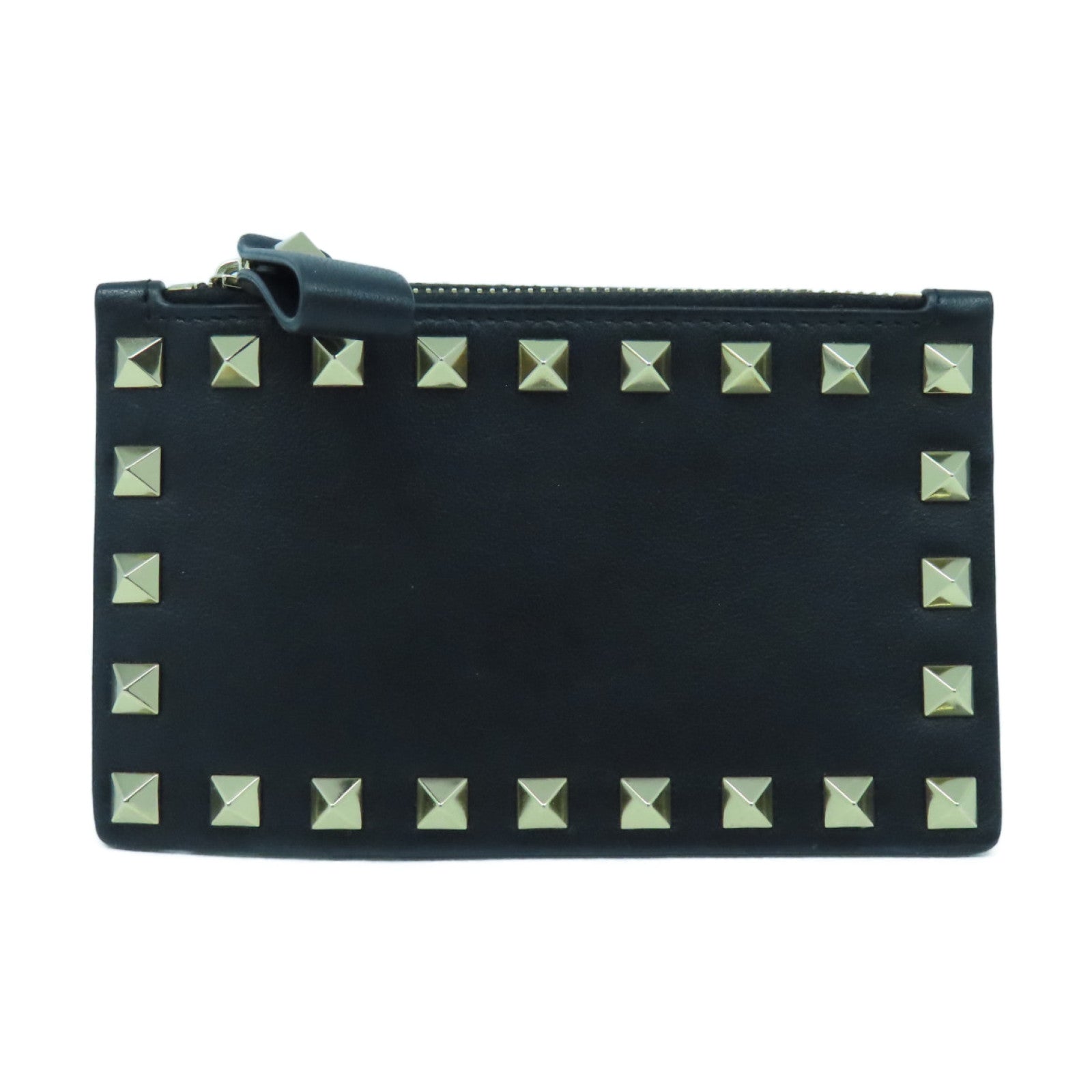 Valentino 牛皮皮革Card case銀扣卡片套黑色