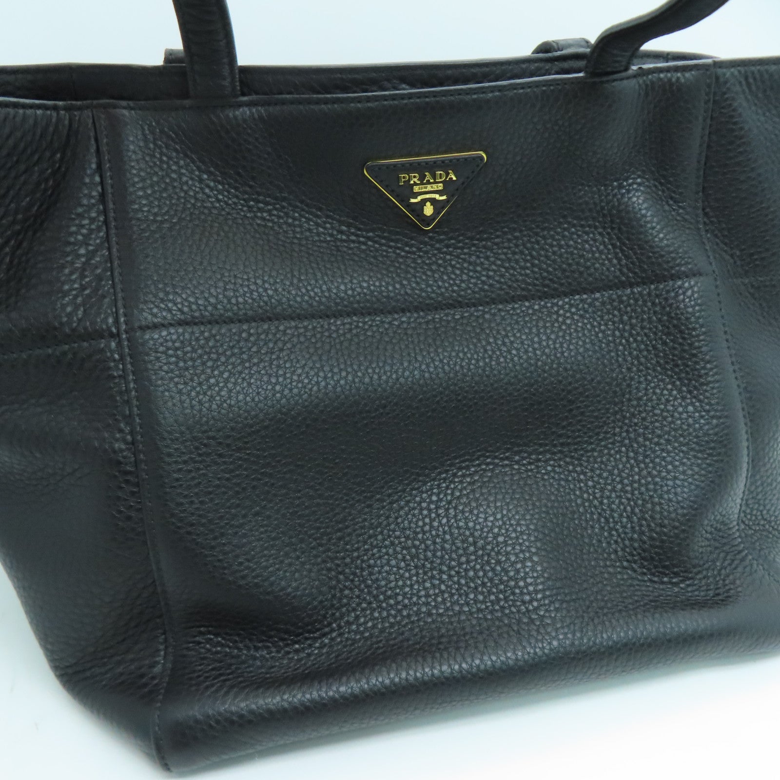 PRADA 牛皮皮革Tote Bag金扣手挽袋/肩背袋黑色