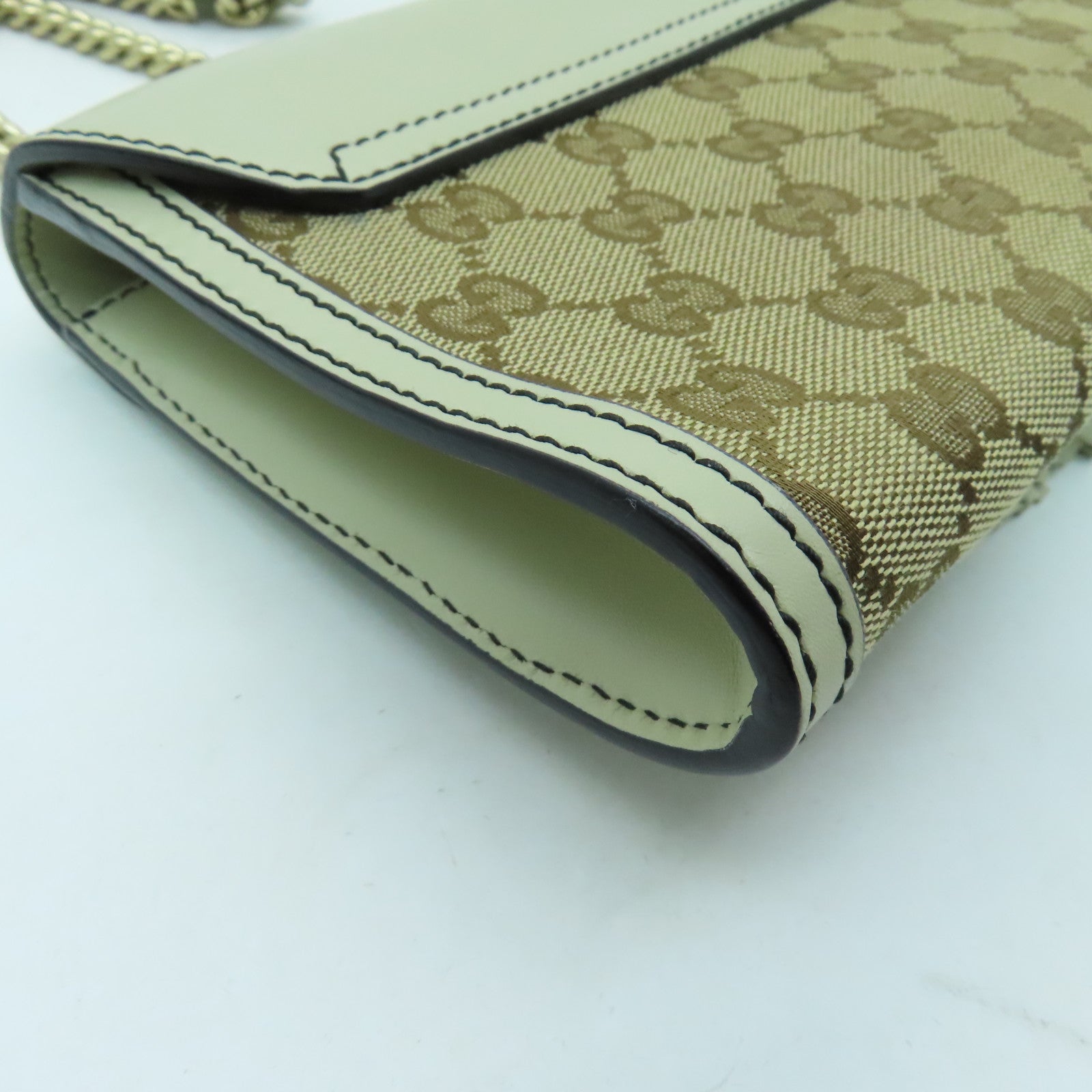 GUCCI 帆布Chain Shoulder金扣鏈帶肩背袋白色