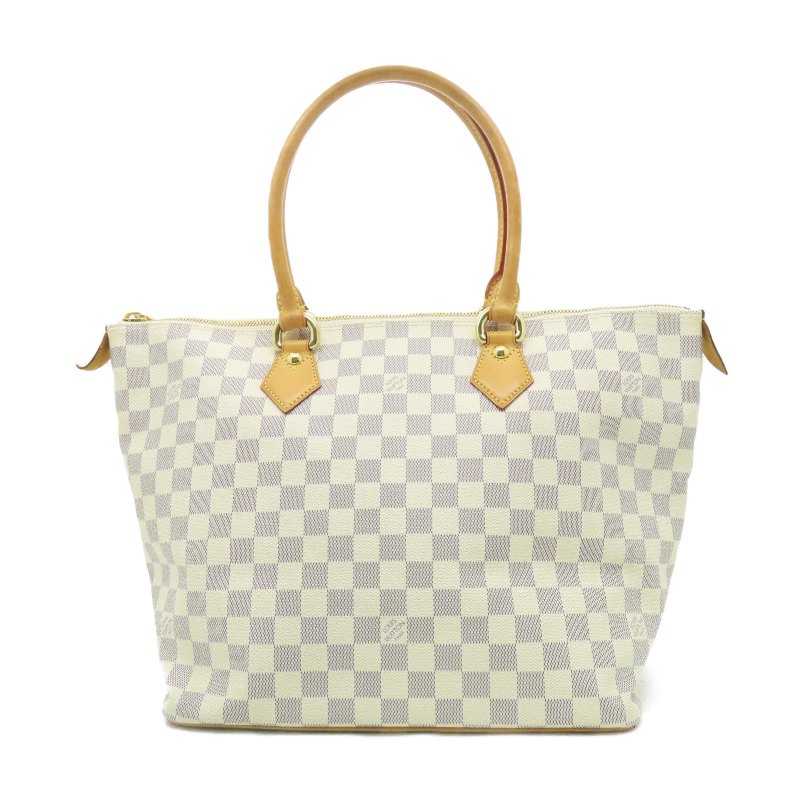 LOUIS VUITTON Damier Azur Saleya MM金扣手挽袋白色