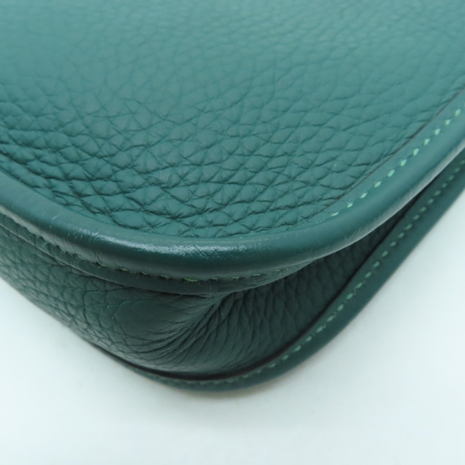 HERMES Clemence皮革Evelyne TPM銀扣肩背袋飽和綠色