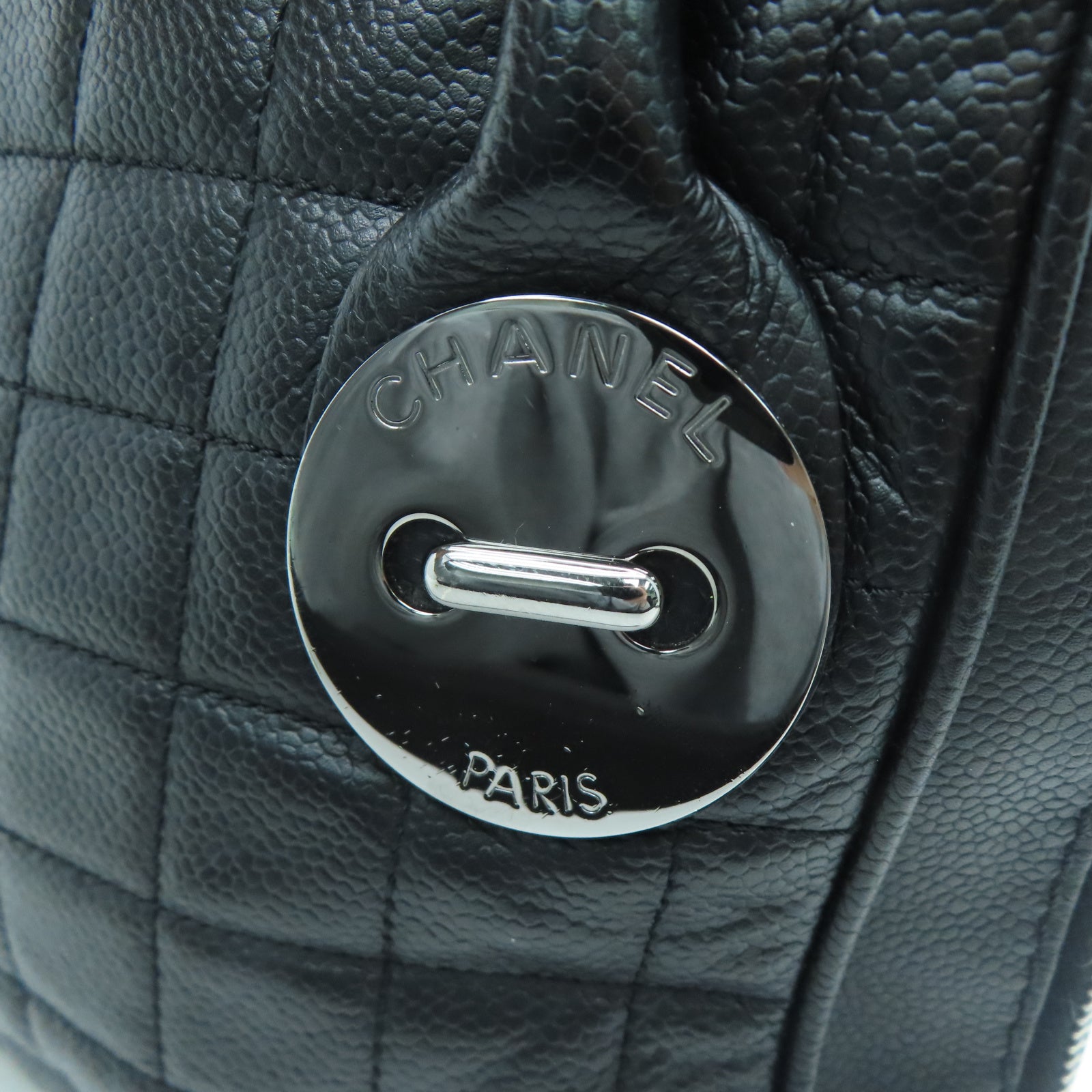CHANEL 牛皮皮革Handbag银扣手挽袋黑色