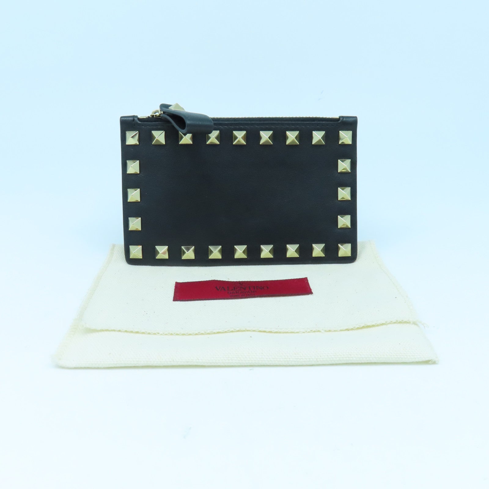 Valentino 牛皮皮革Card case銀扣卡片套黑色