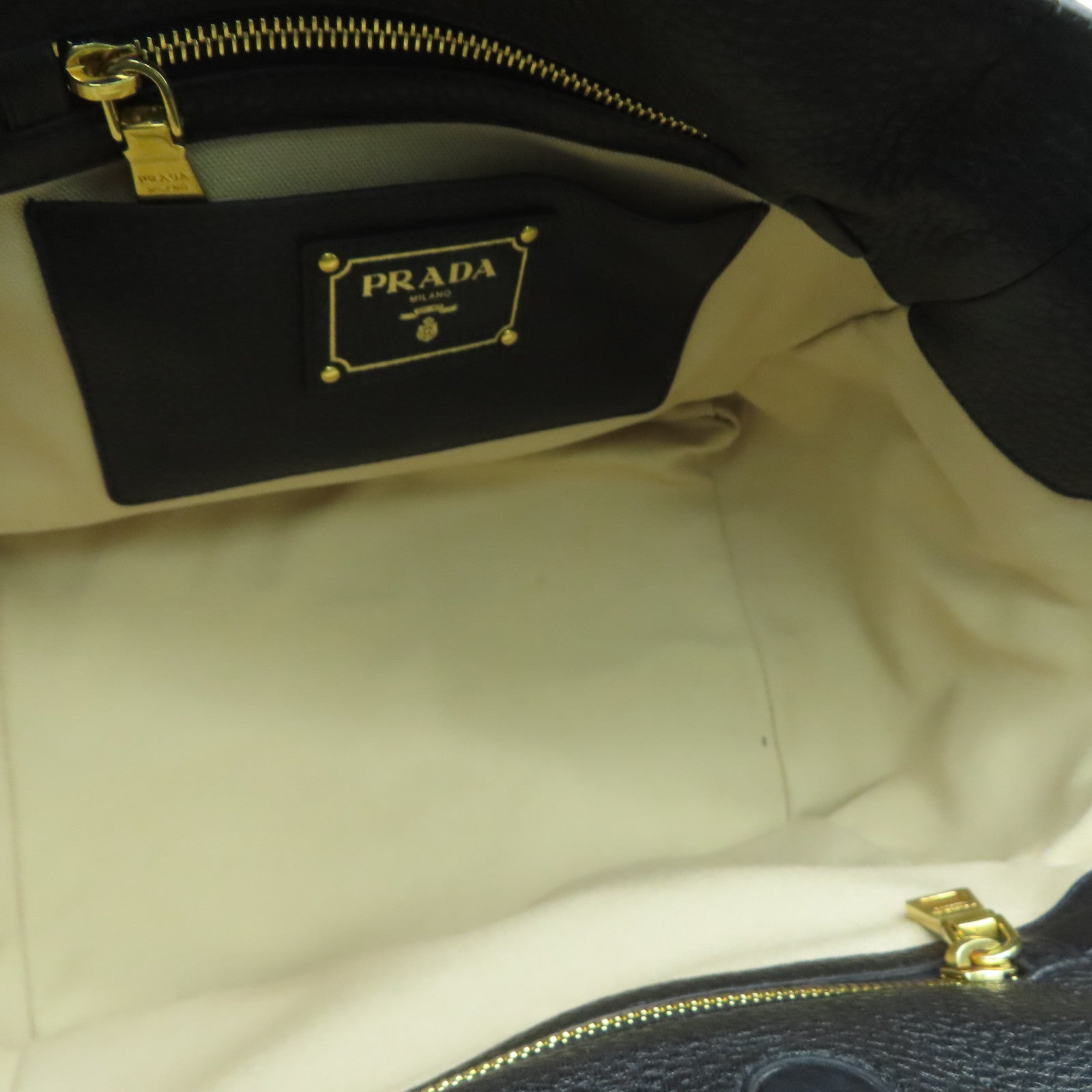 PRADA 牛皮皮革Tote Bag金扣手挽袋/肩背袋黑色