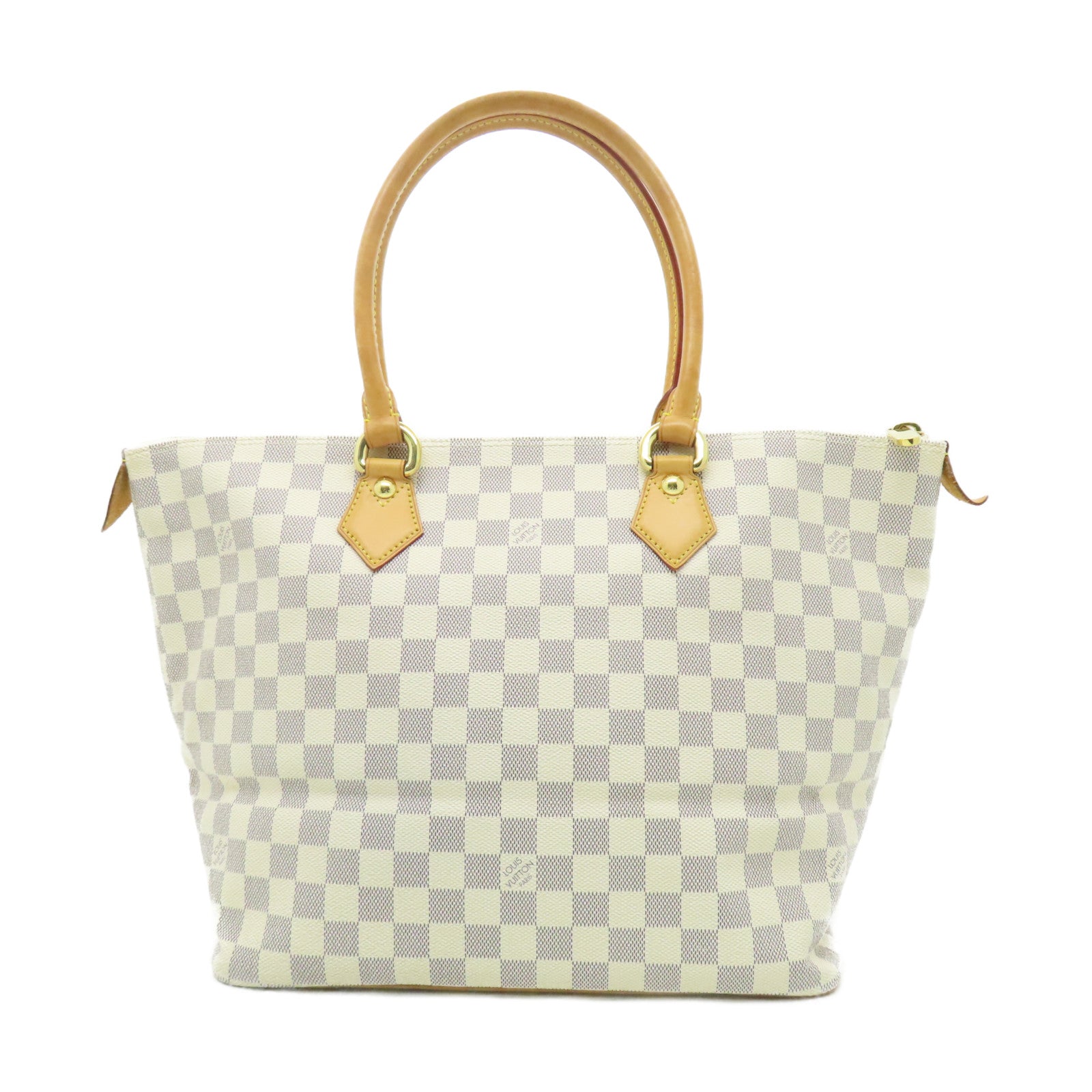 LOUIS VUITTON Damier Azur Saleya MM金扣手挽袋白色