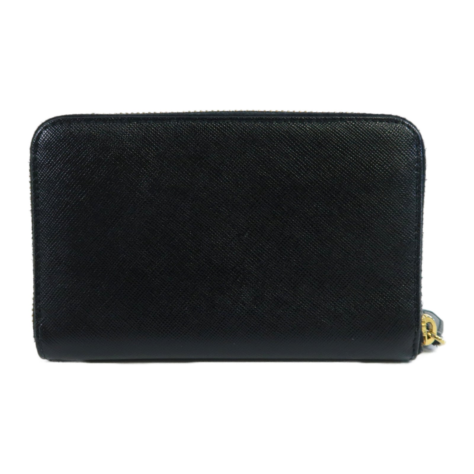 PRADA Saffiano皮革Zipper Wallet金扣錢包黑色
