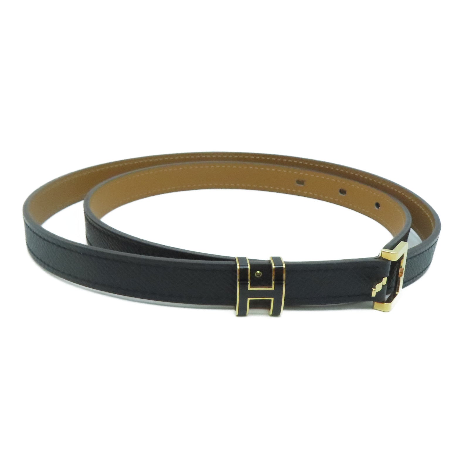 HERMES Epsom皮革Pop H 15 Belt金扣皮带黑色/Noir