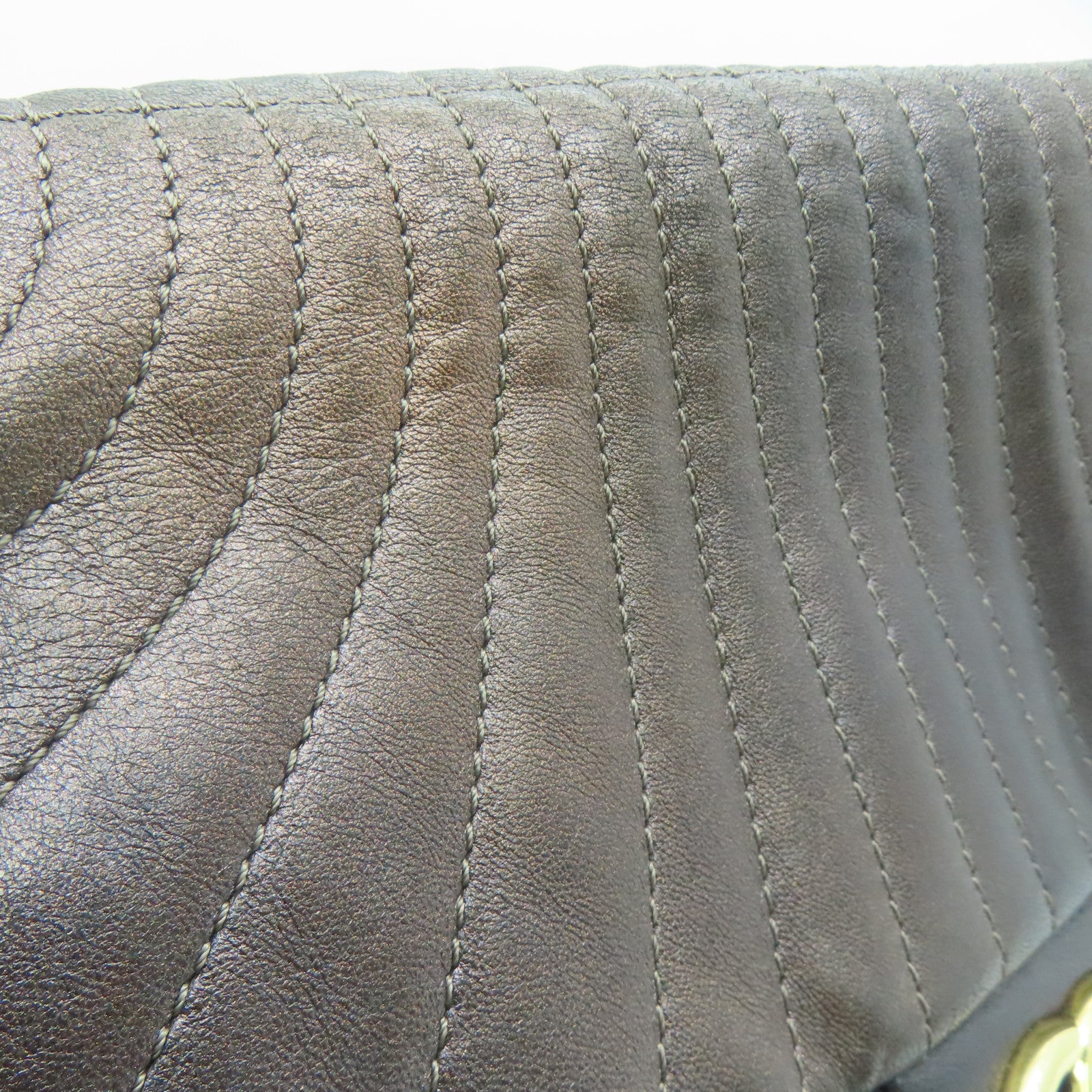 CHANEL 斜紋羊皮皮革Chain Shoulder Bag金扣鏈帶肩背袋啡色