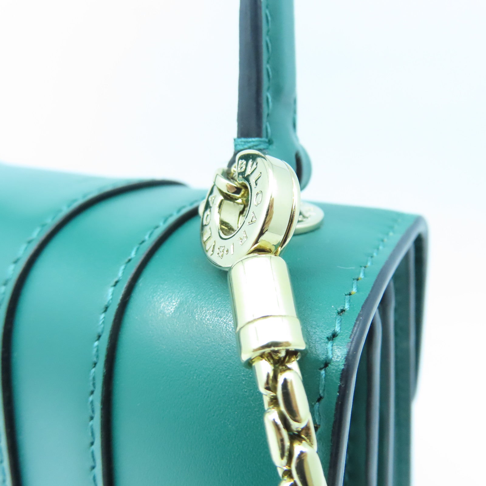 BVLGARI 牛皮皮革Serpenti Forever Top Handle金扣鏈帶肩背袋綠色