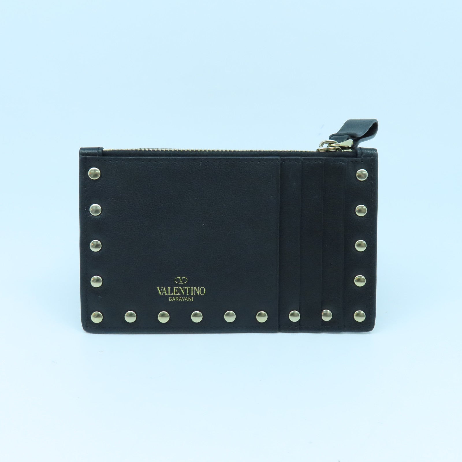 Valentino 牛皮皮革Card case銀扣卡片套黑色