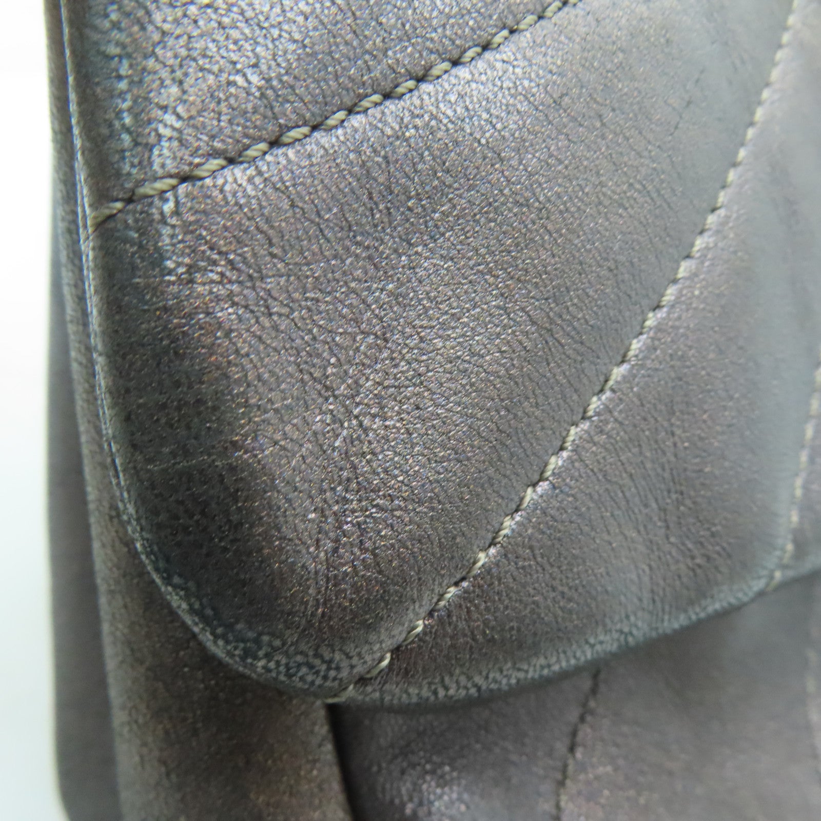 CHANEL 斜紋羊皮皮革Chain Shoulder Bag金扣鏈帶肩背袋啡色