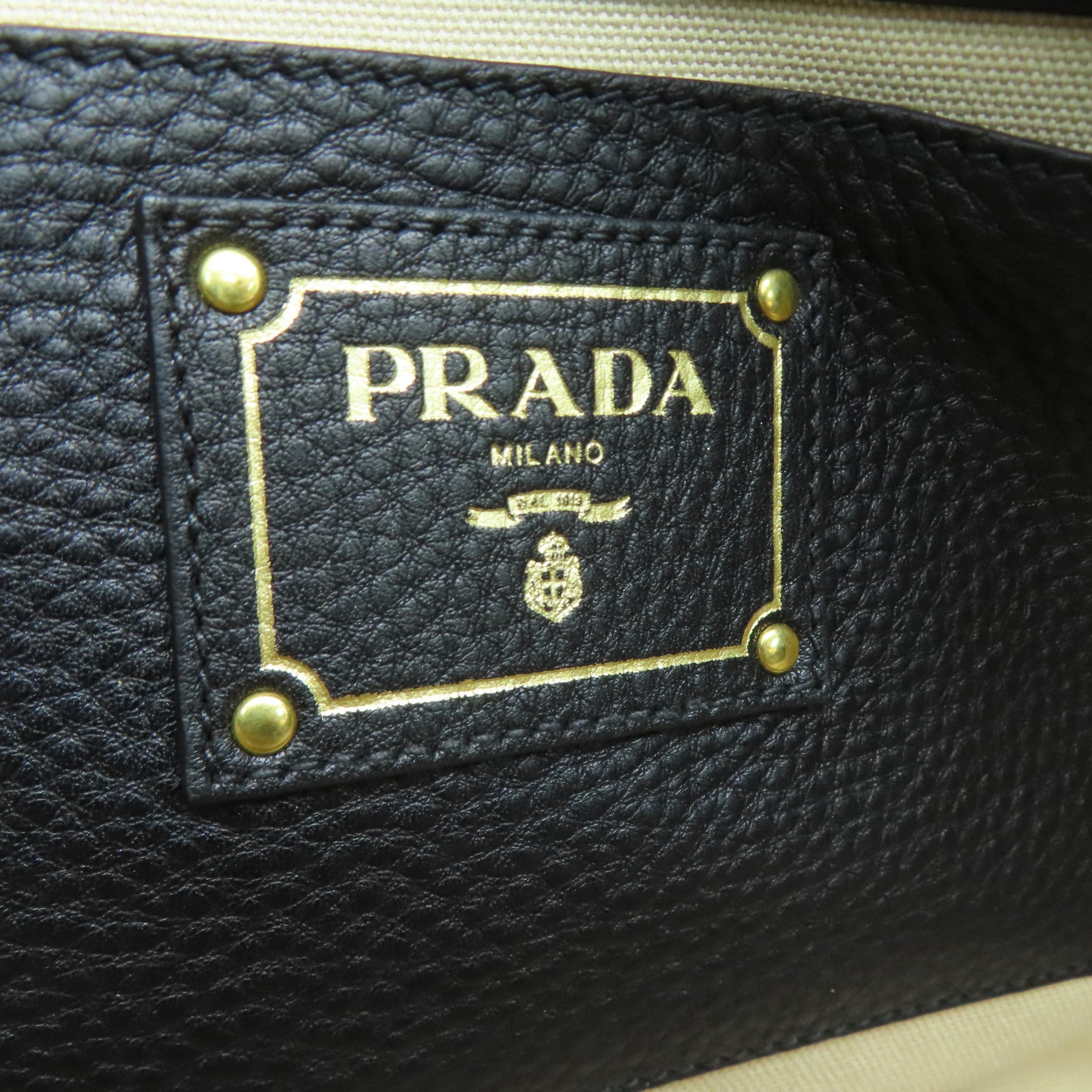PRADA 牛皮皮革Tote Bag金扣手挽袋/肩背袋黑色