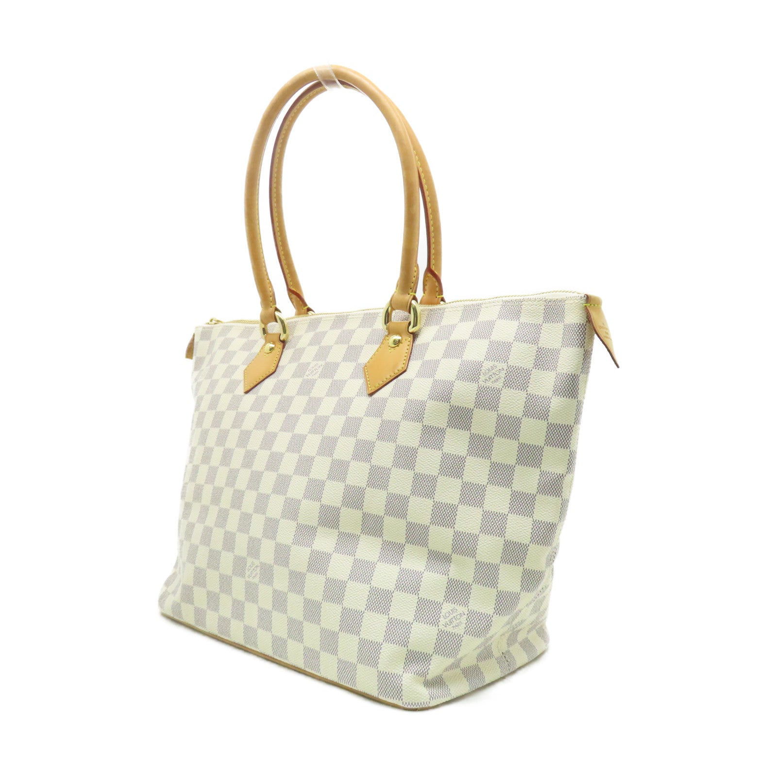 LOUIS VUITTON Damier Azur Saleya MM金扣手挽袋白色