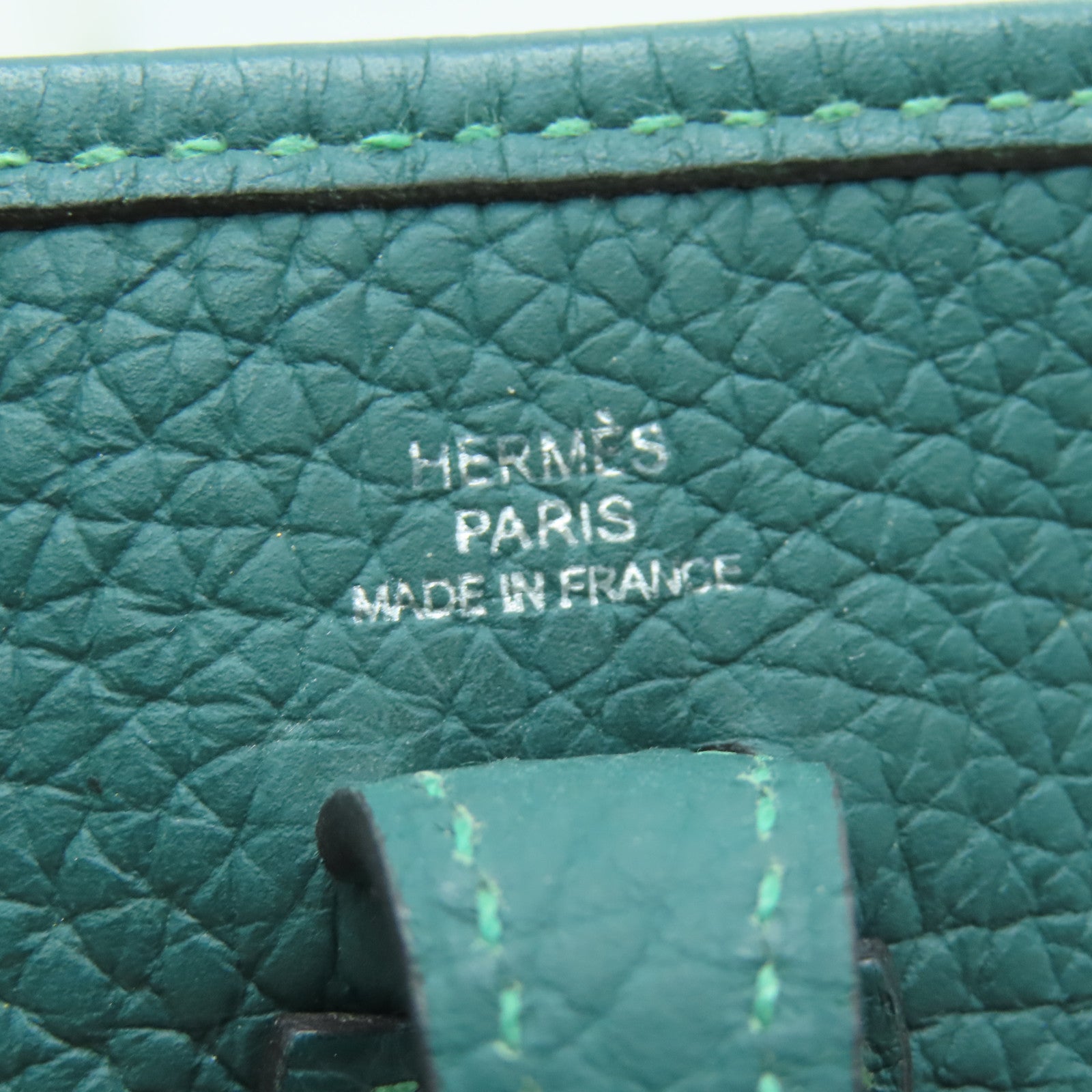 HERMES Clemence皮革Evelyne TPM銀扣肩背袋飽和綠色